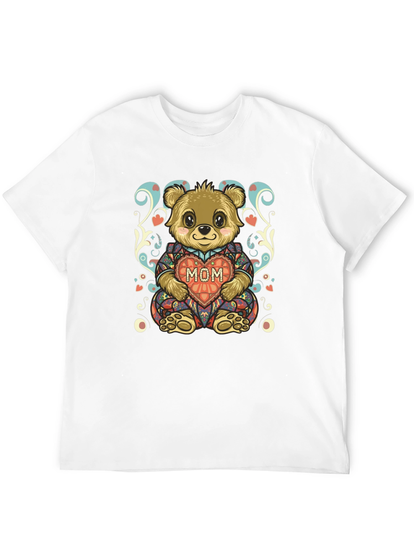 Cute Bear MOM Heart Graphic Black T-Shirt