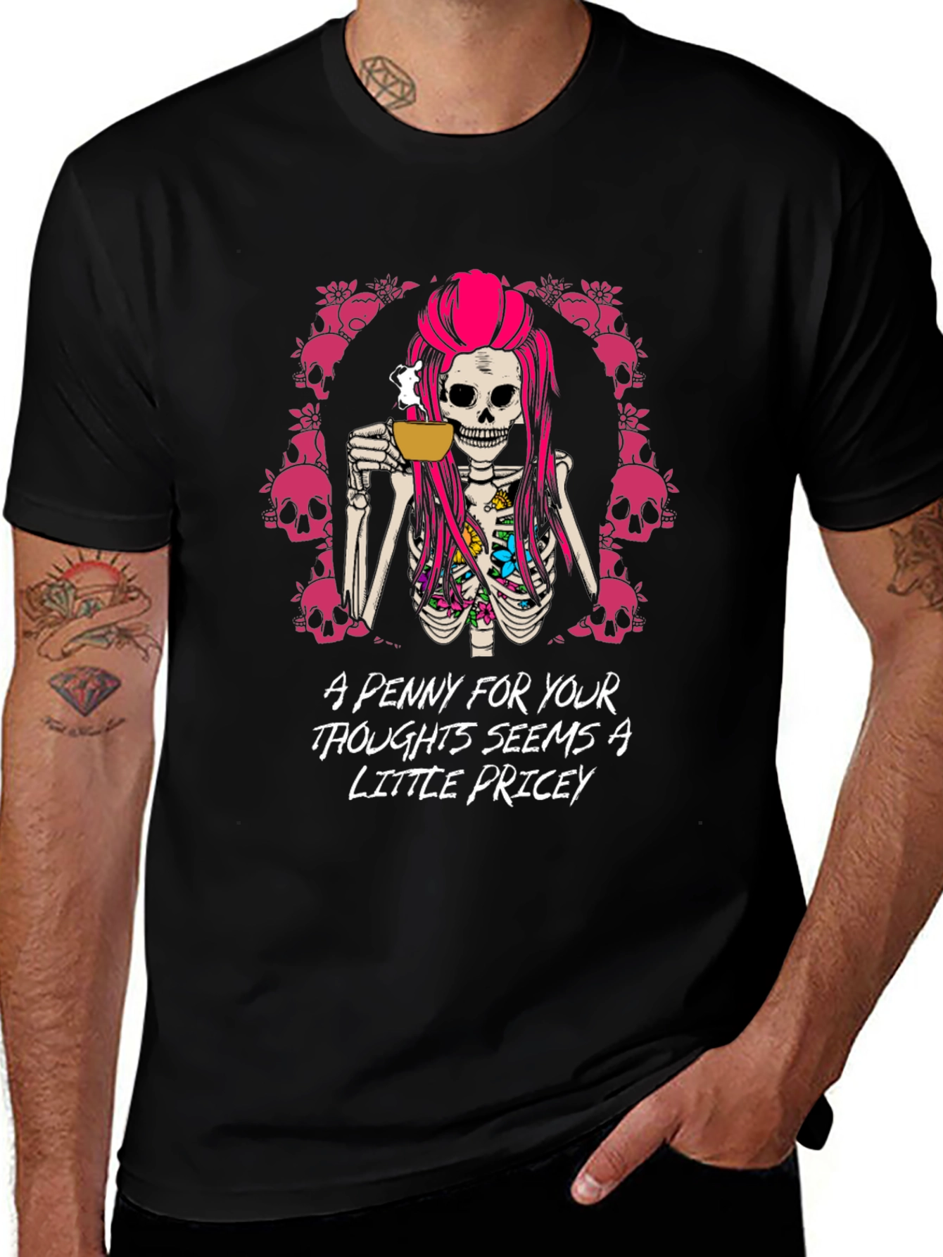 Penny For Your Thoughts Graphic T-Shirt - Black