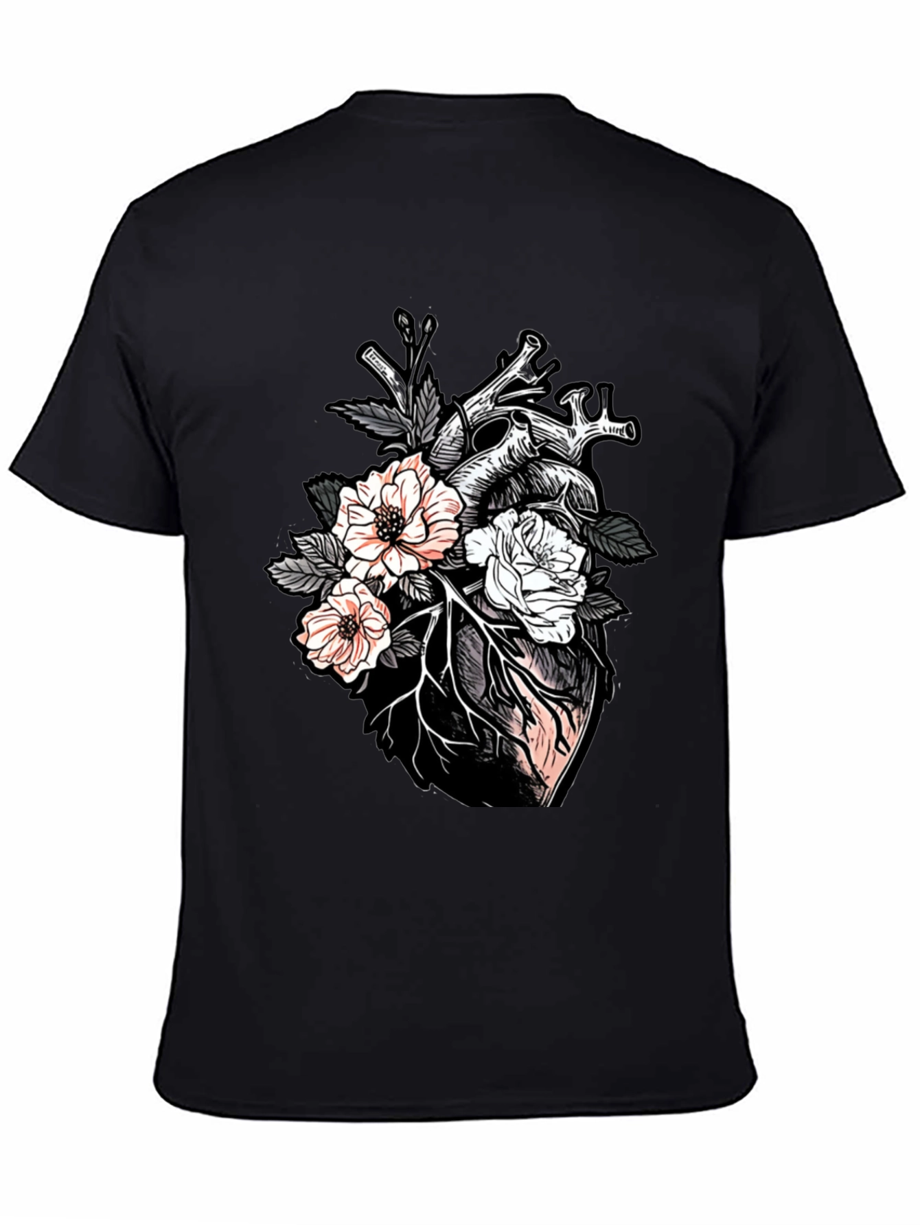Floral Heart Graphic Tee - Unisex Black T-Shirt