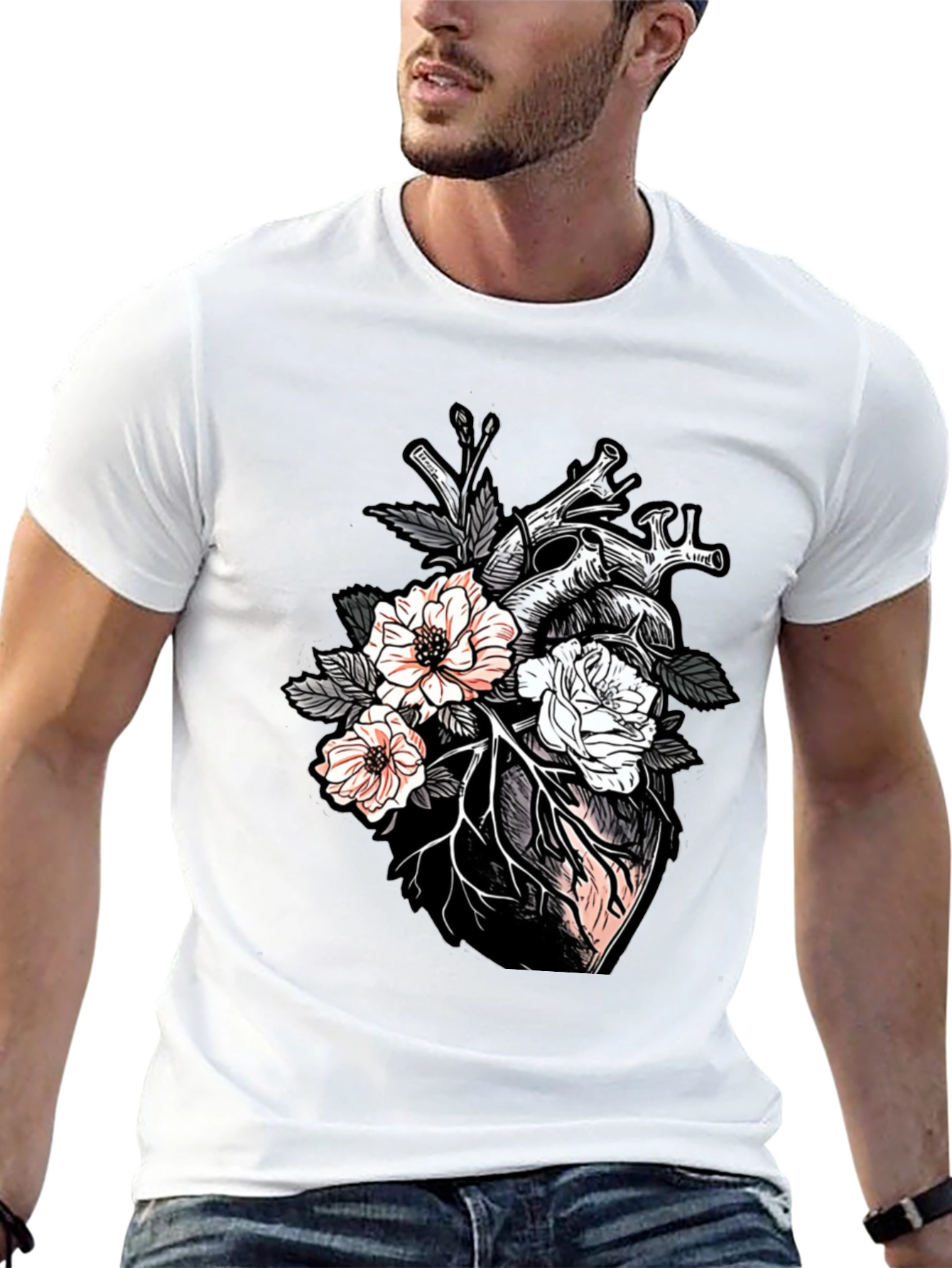 Floral Heart Graphic Tee - Unisex Black T-Shirt