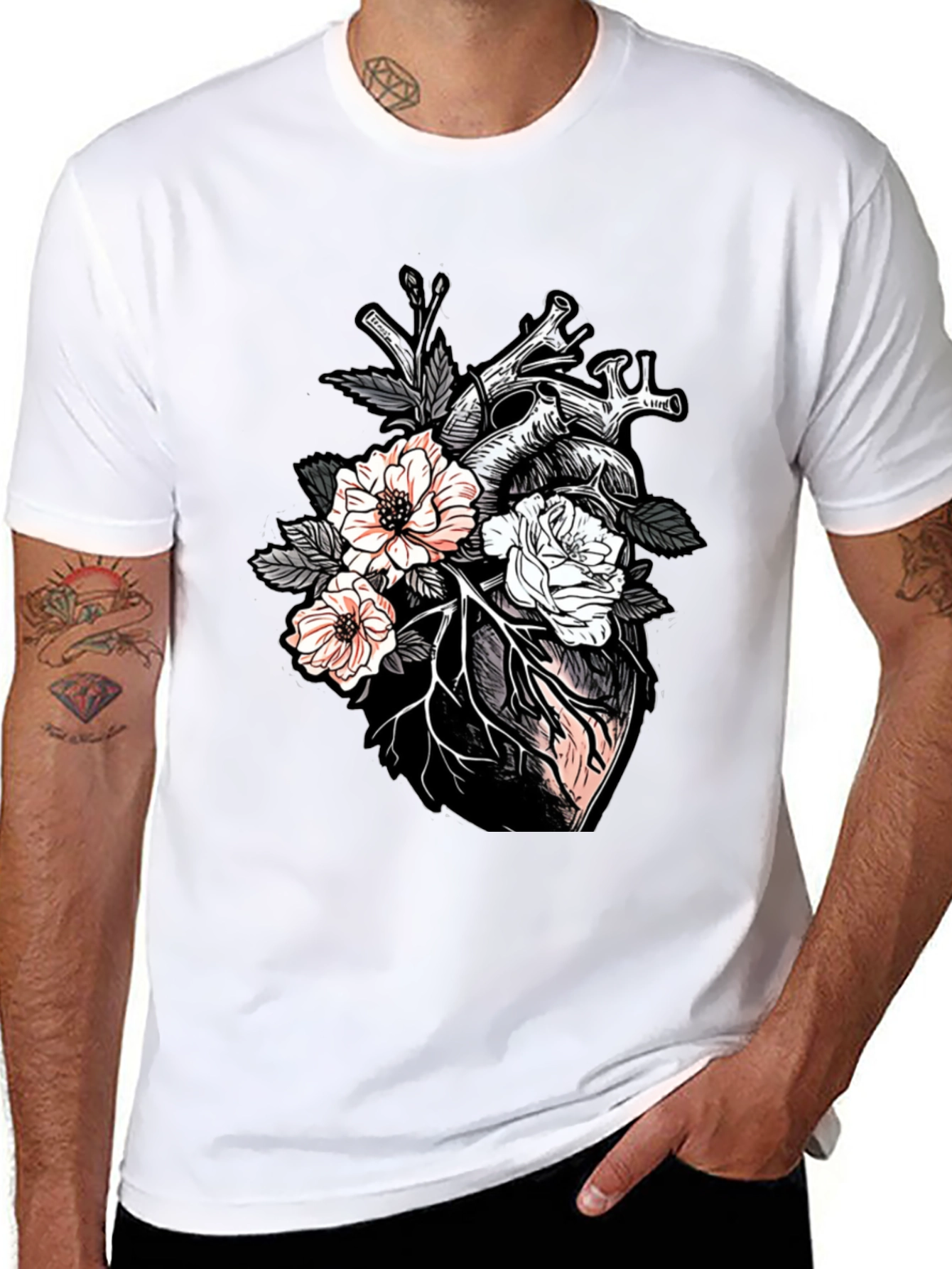 Floral Heart Graphic Tee - Unisex Black T-Shirt