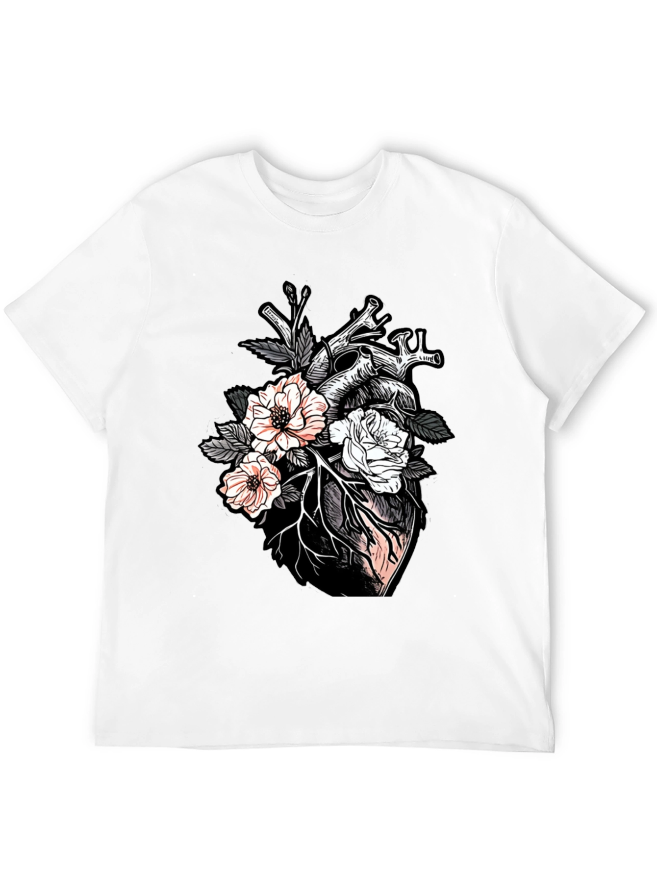 Floral Heart Graphic Tee - Unisex Black T-Shirt