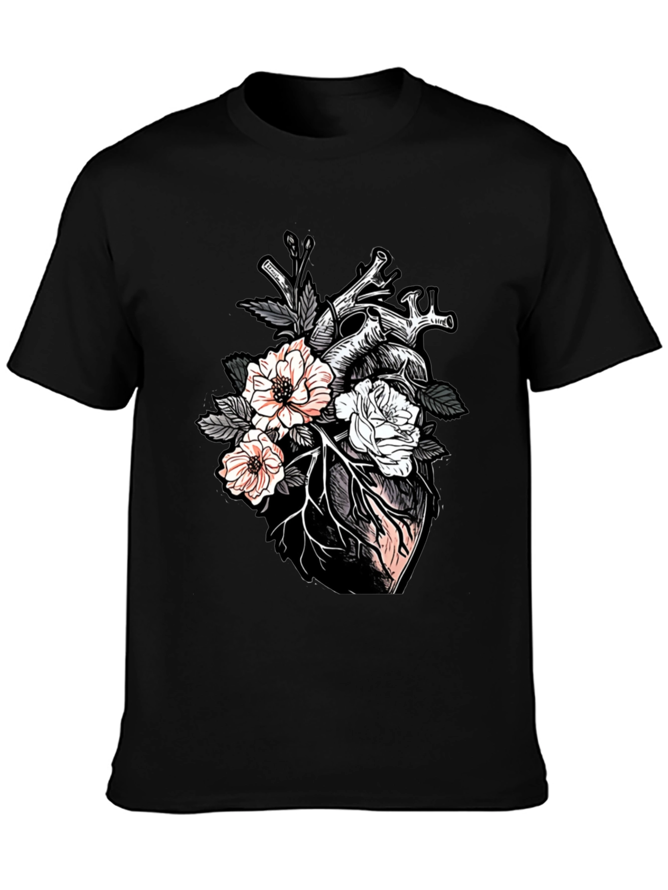 Floral Heart Graphic Tee - Unisex Black T-Shirt