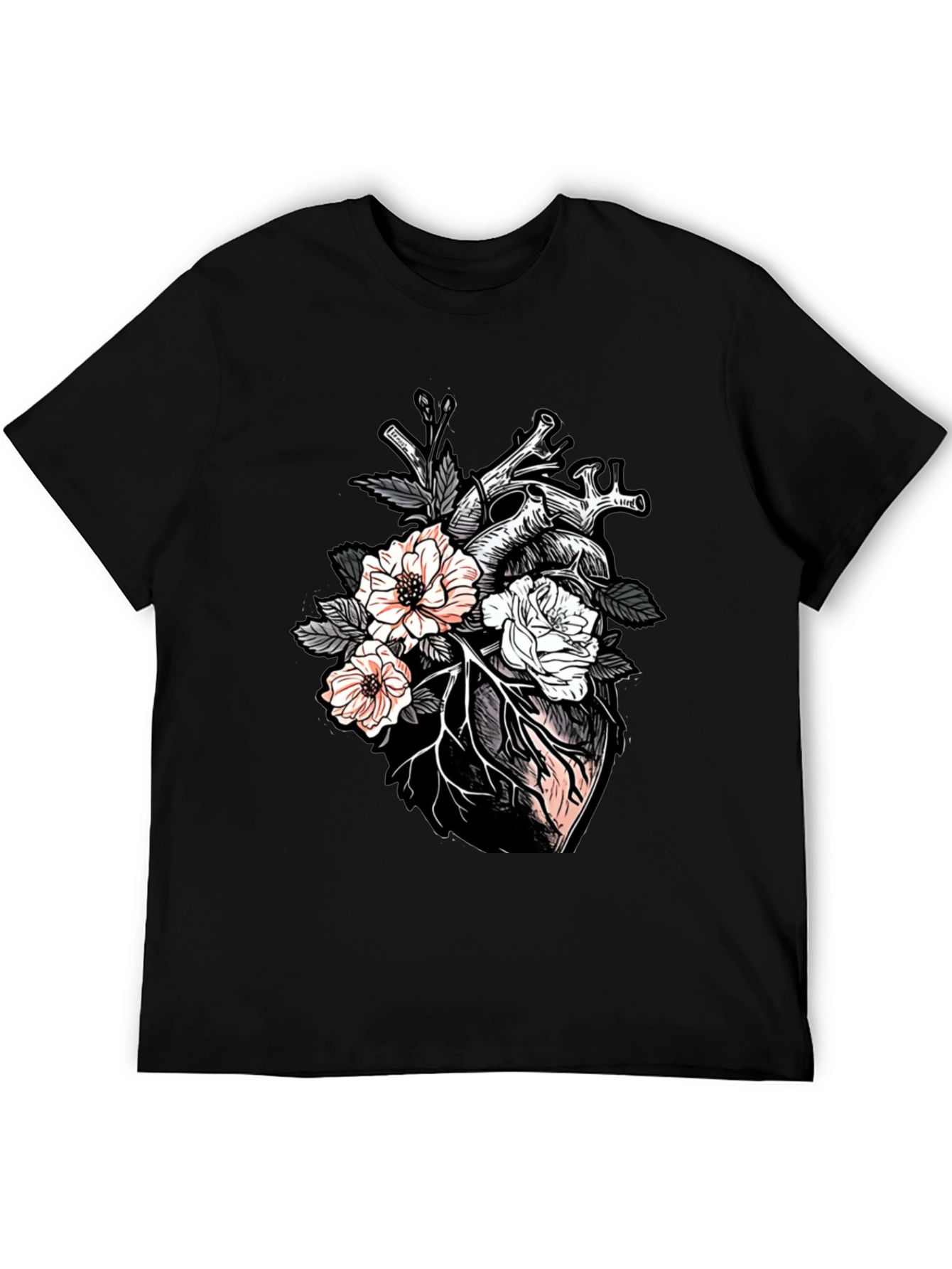 Floral Heart Graphic Tee - Unisex Black T-Shirt