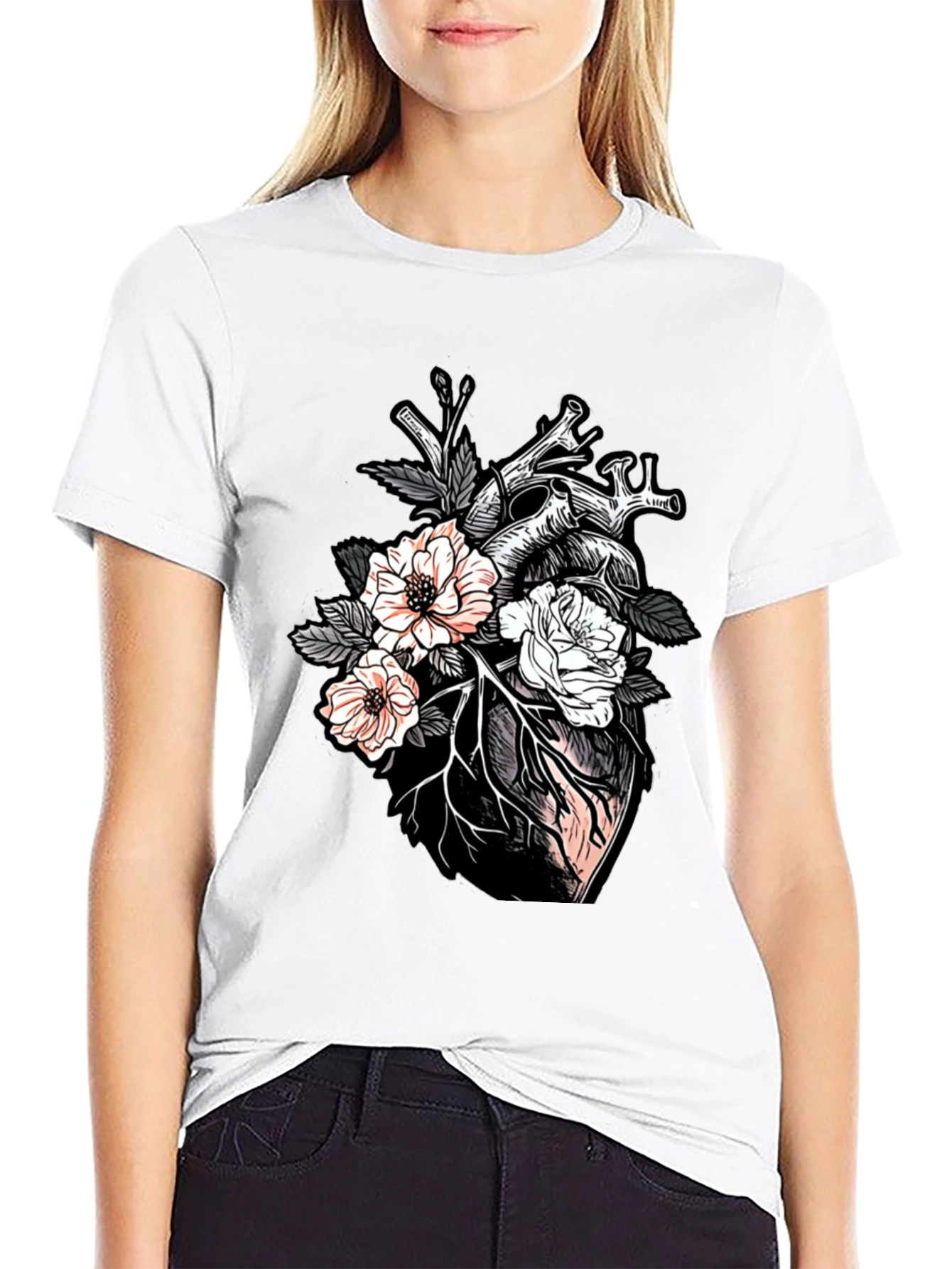 Floral Heart Graphic Tee - Unisex Black T-Shirt