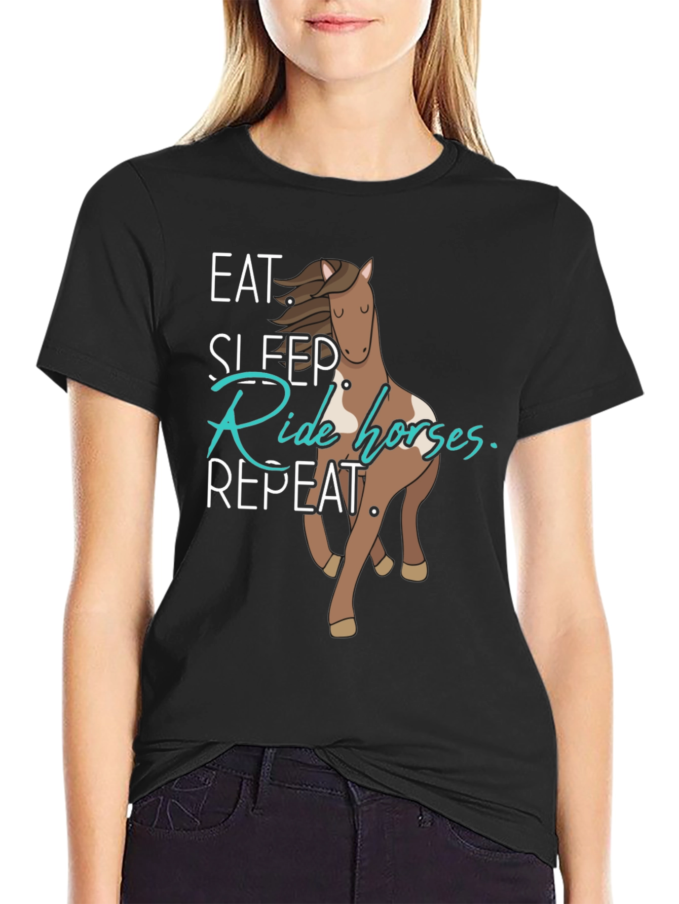 Eat Sleep Ride Horses Repeat Black T-Shirt