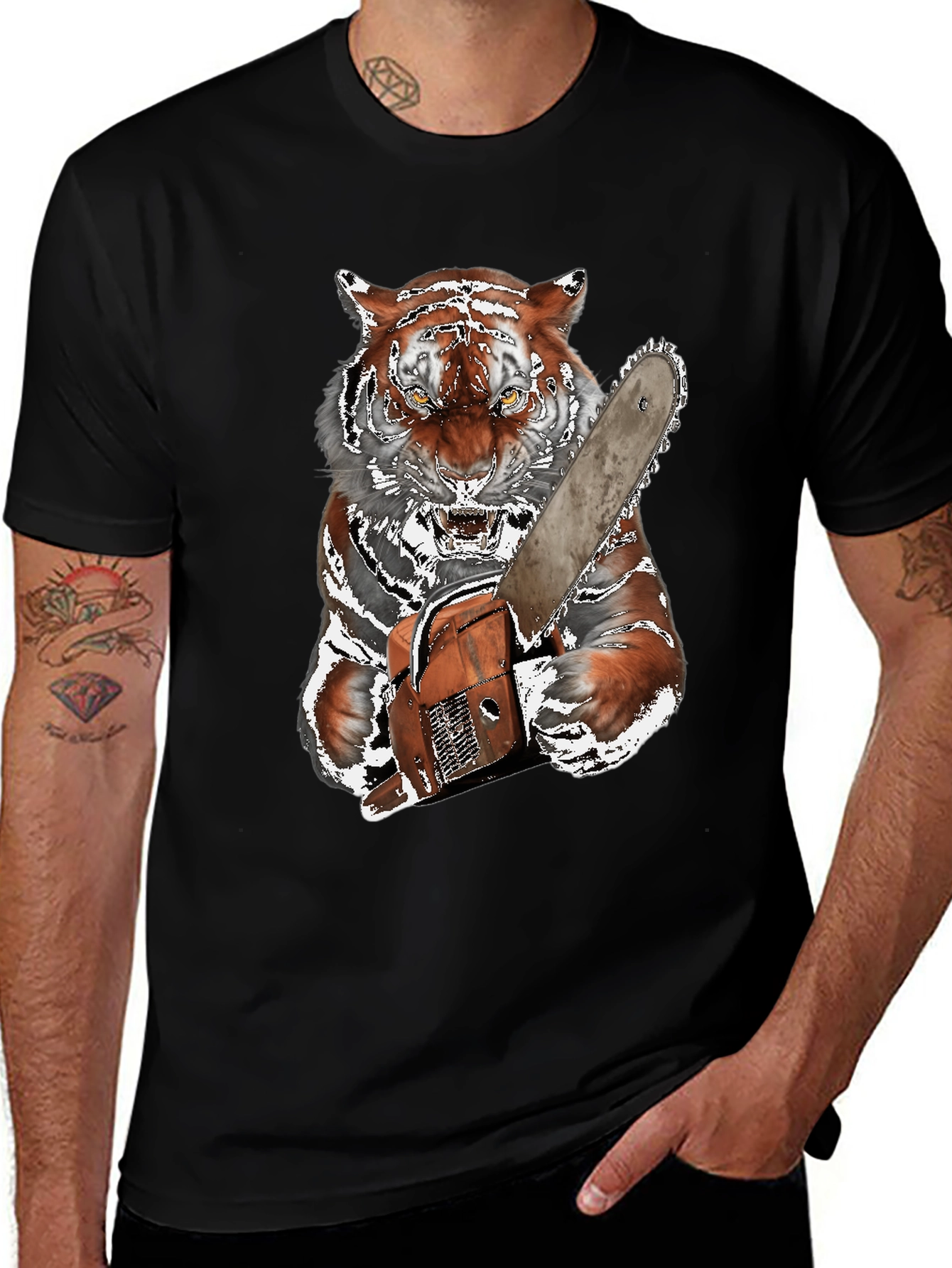 Tiger with Chainsaw Graphic Tee