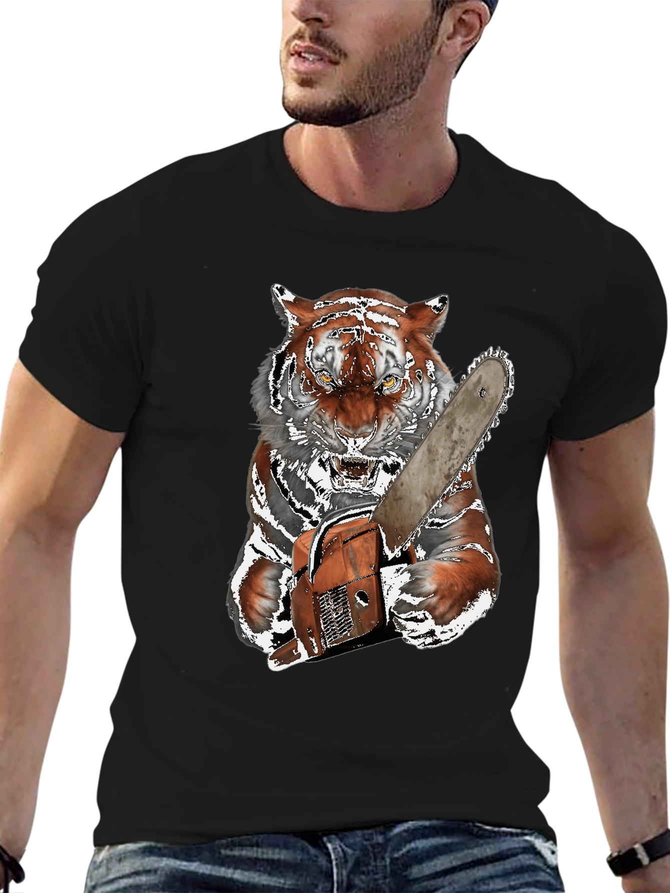 Tiger with Chainsaw Graphic Tee