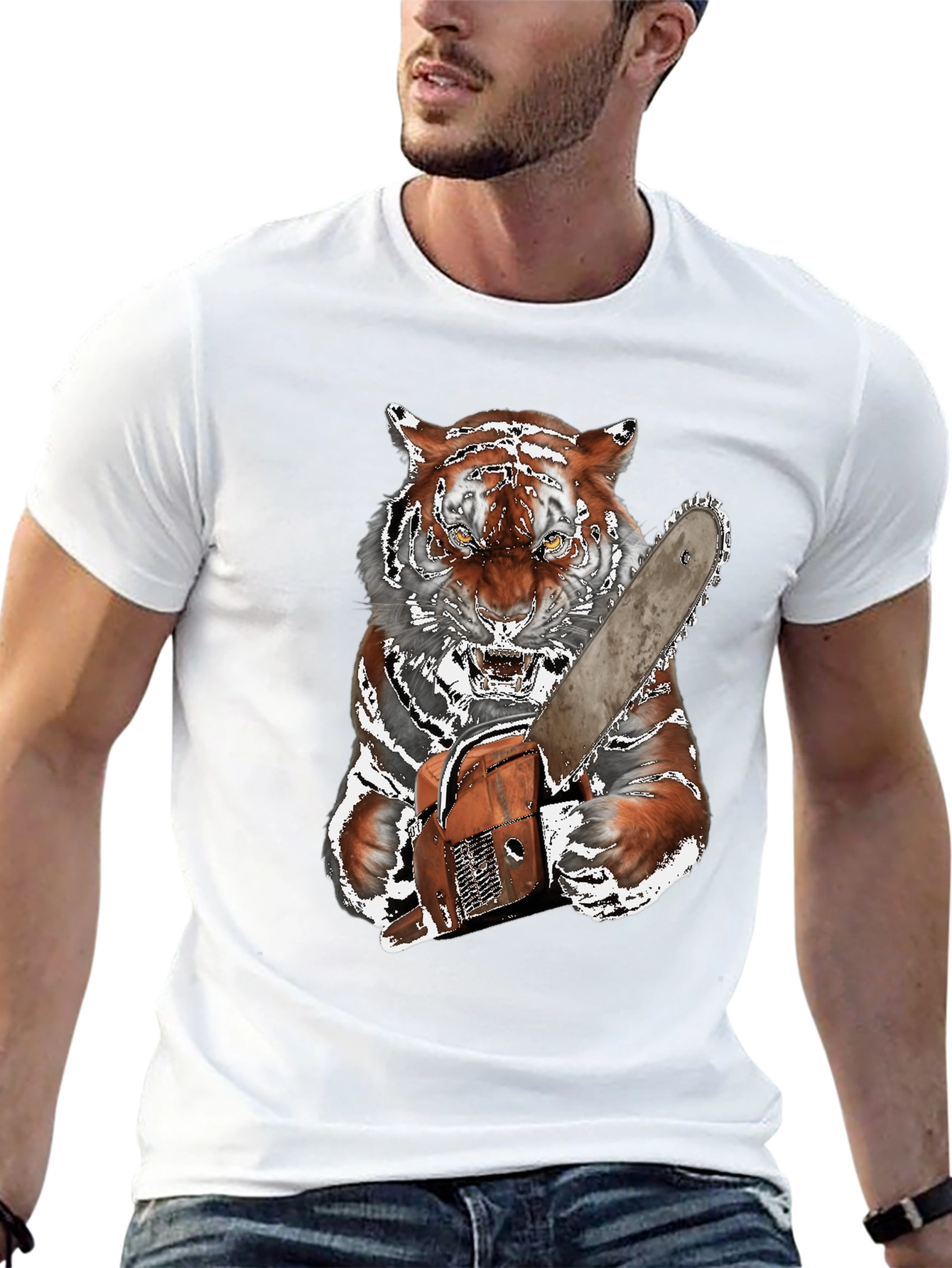 Tiger with Chainsaw Graphic Tee