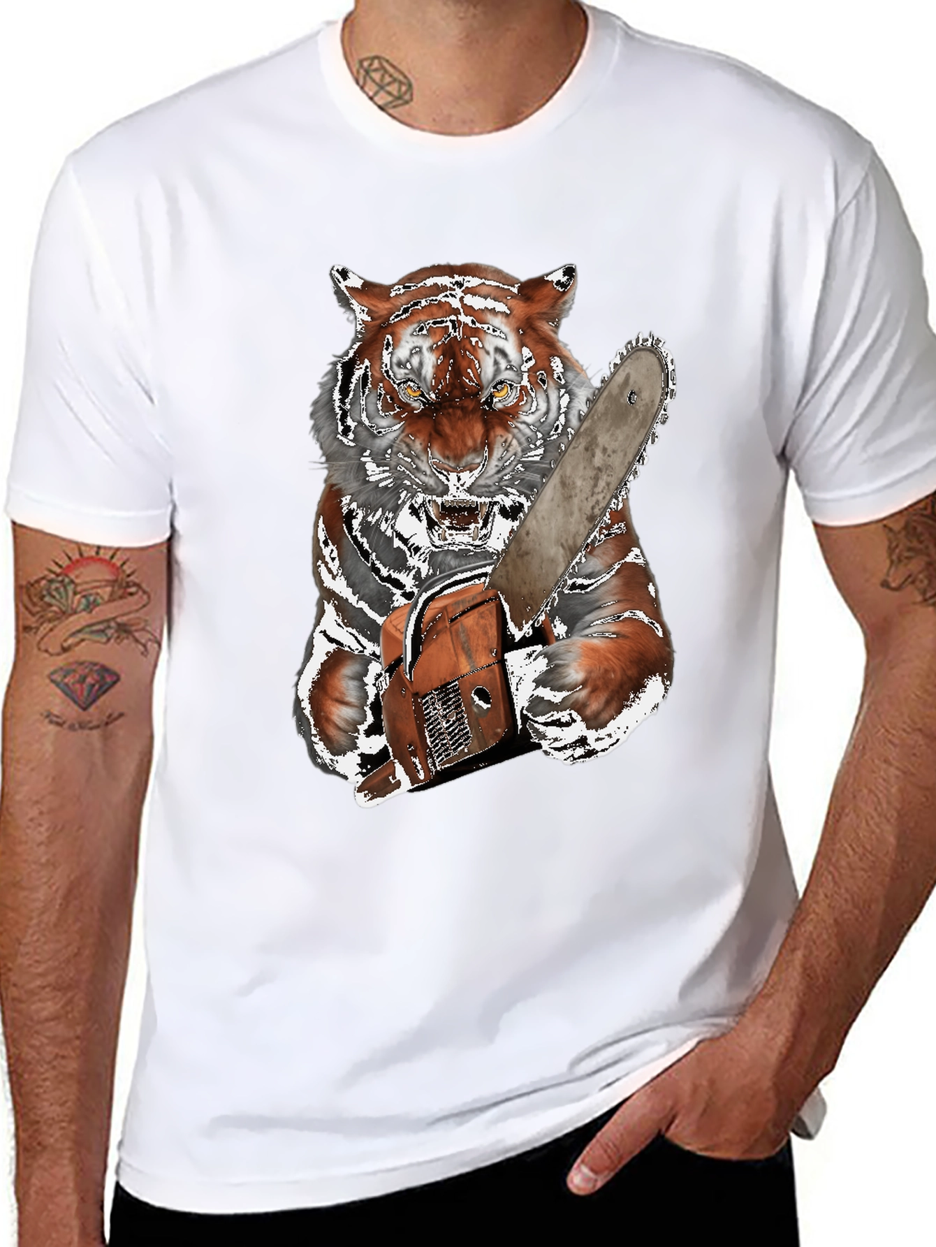 Tiger with Chainsaw Graphic Tee