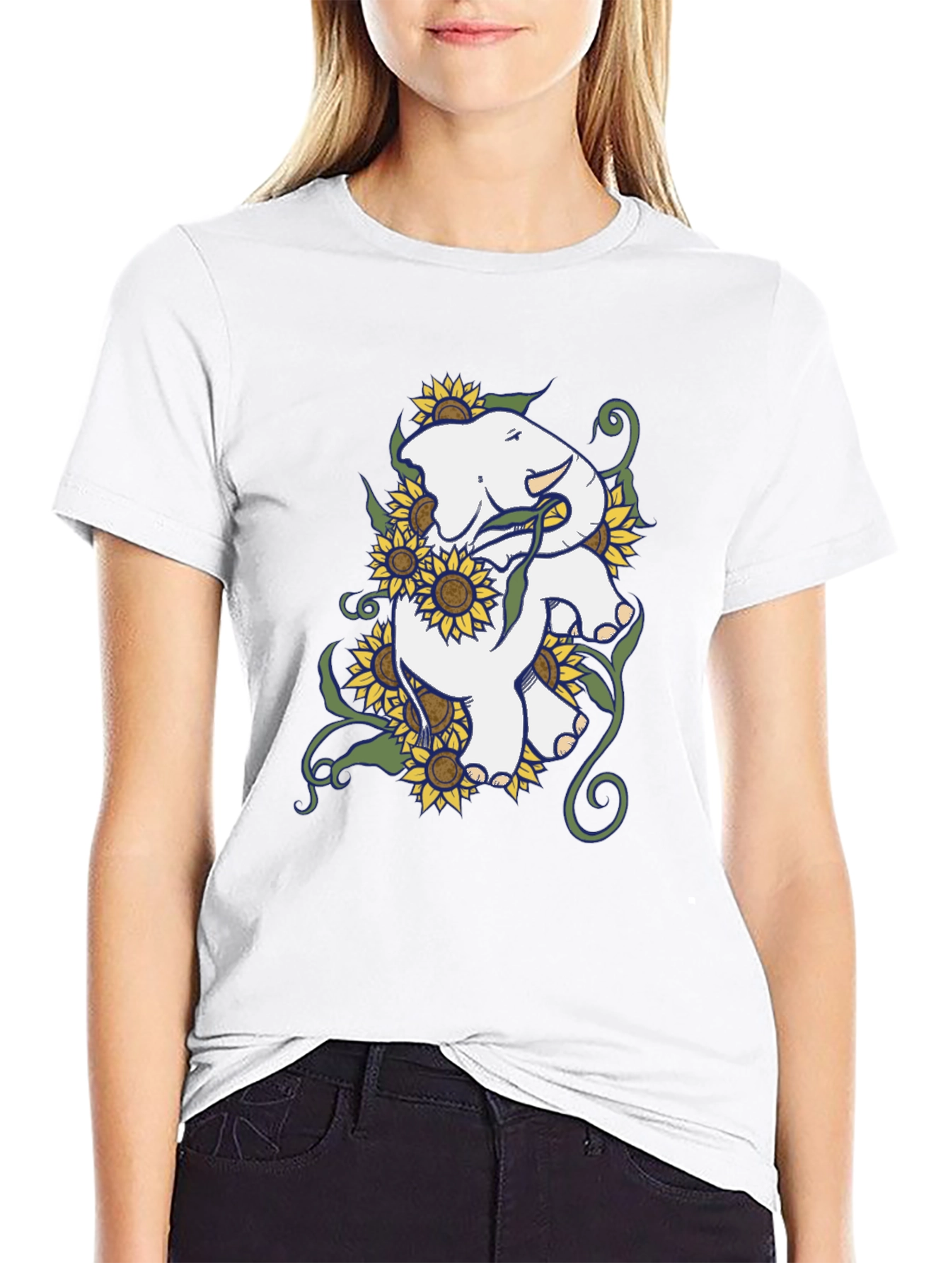 Elephant Sunflower Graphic T-Shirt