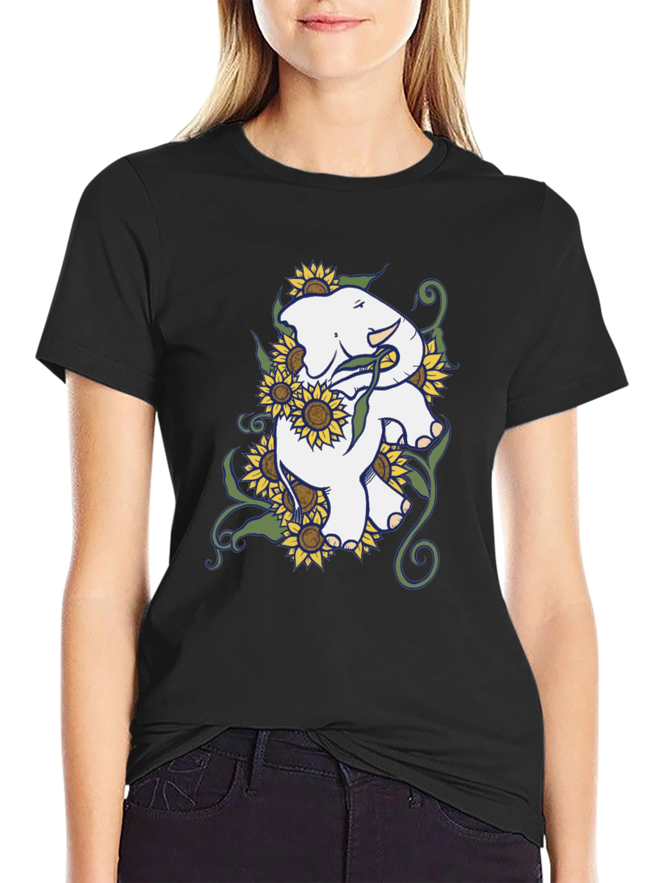 Elephant Sunflower Graphic T-Shirt