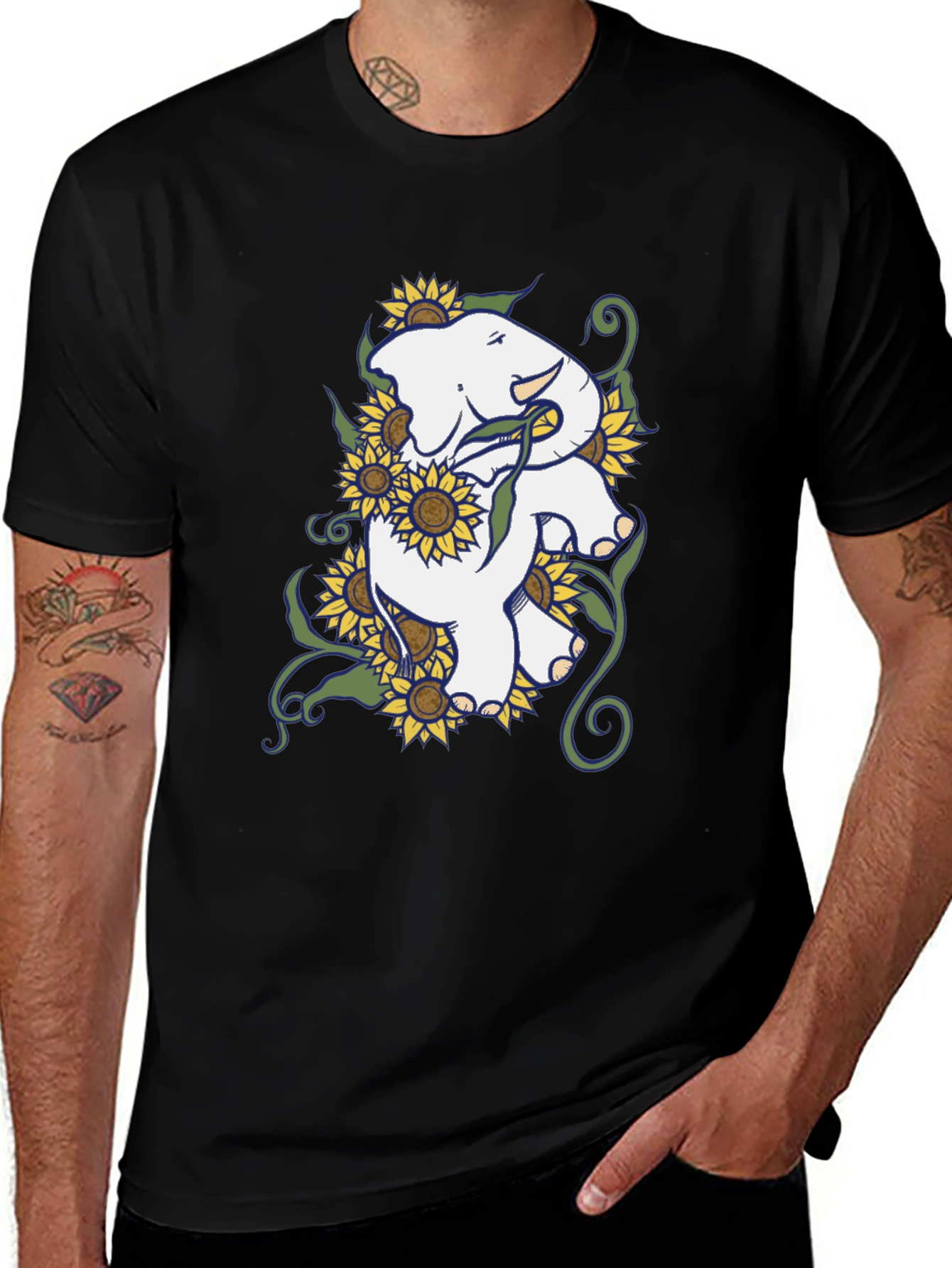 Elephant Sunflower Graphic T-Shirt