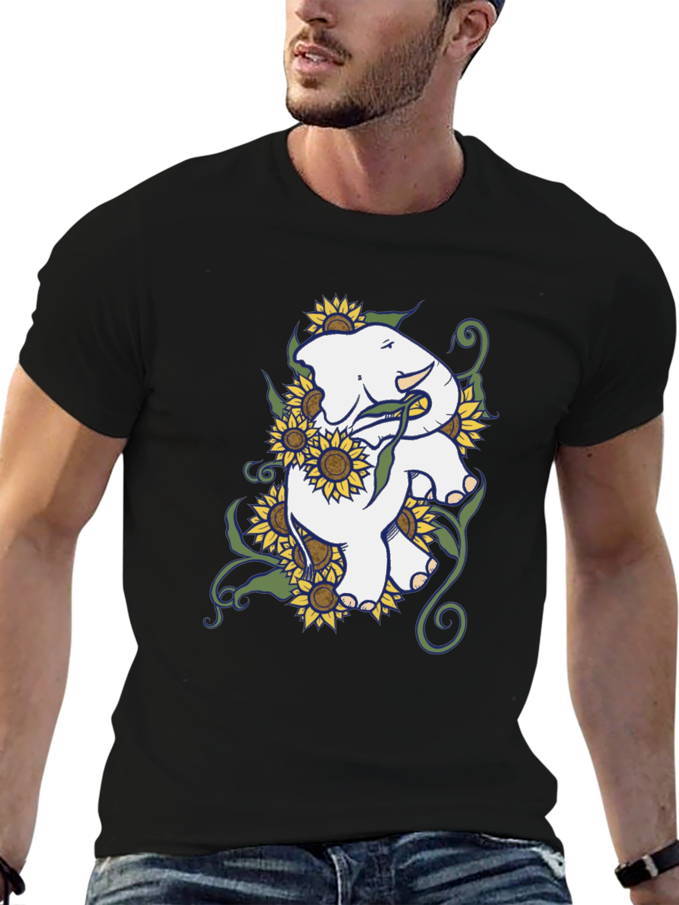 Elephant Sunflower Graphic T-Shirt