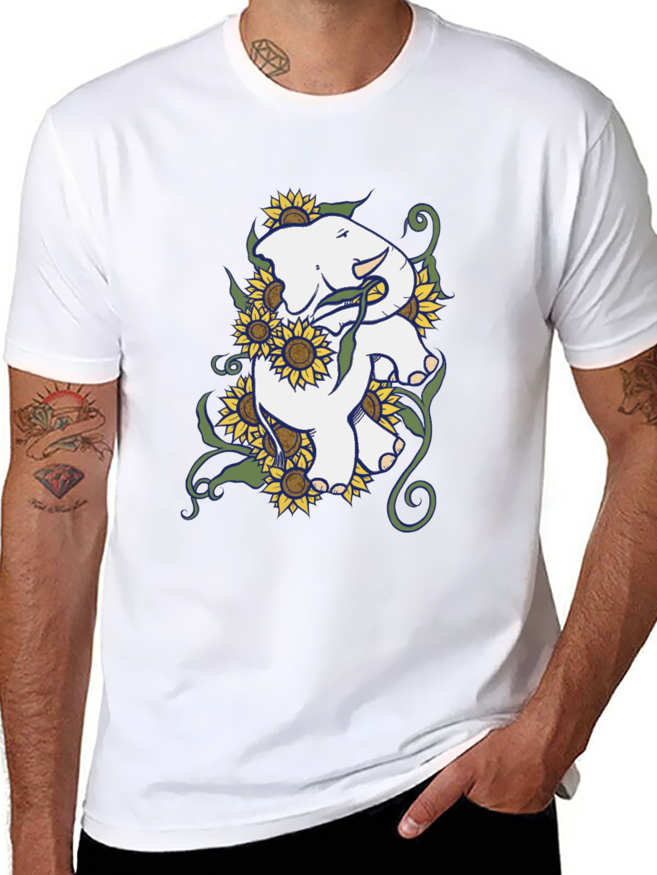 Elephant Sunflower Graphic T-Shirt