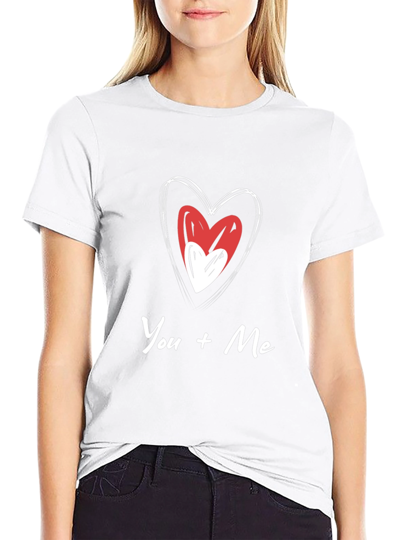 You + Me Heart Graphic Black T-Shirt