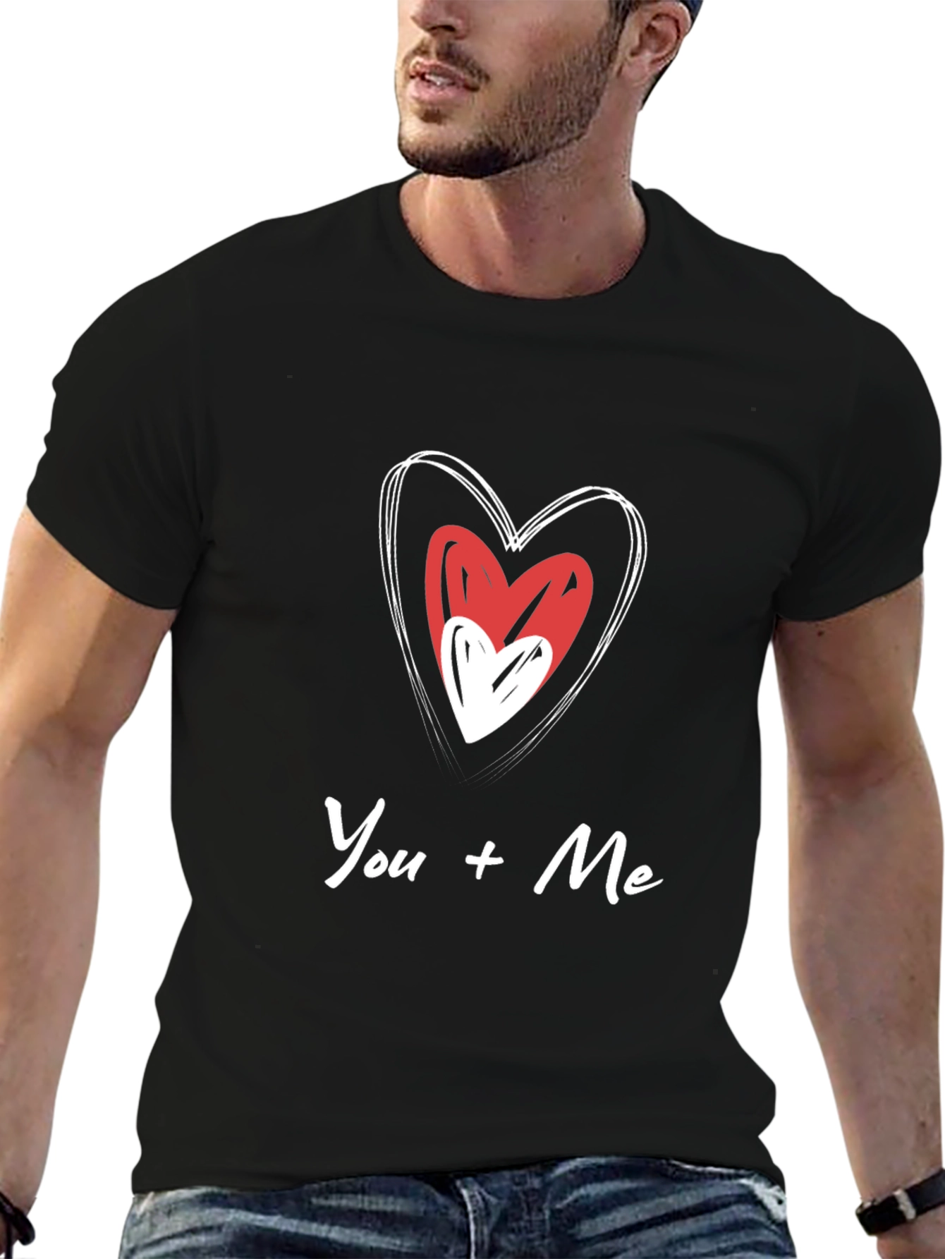 You + Me Heart Graphic Black T-Shirt