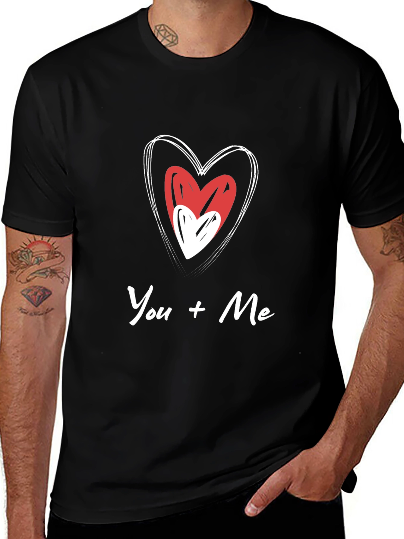 You + Me Heart Graphic Black T-Shirt