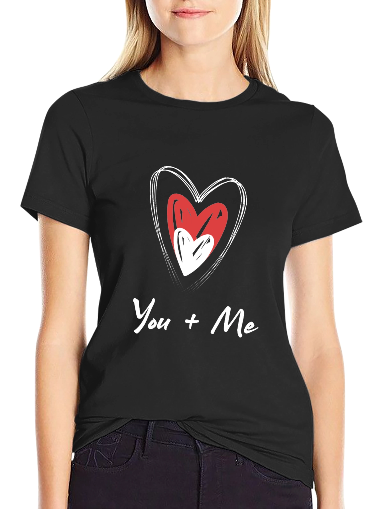 You + Me Heart Graphic Black T-Shirt