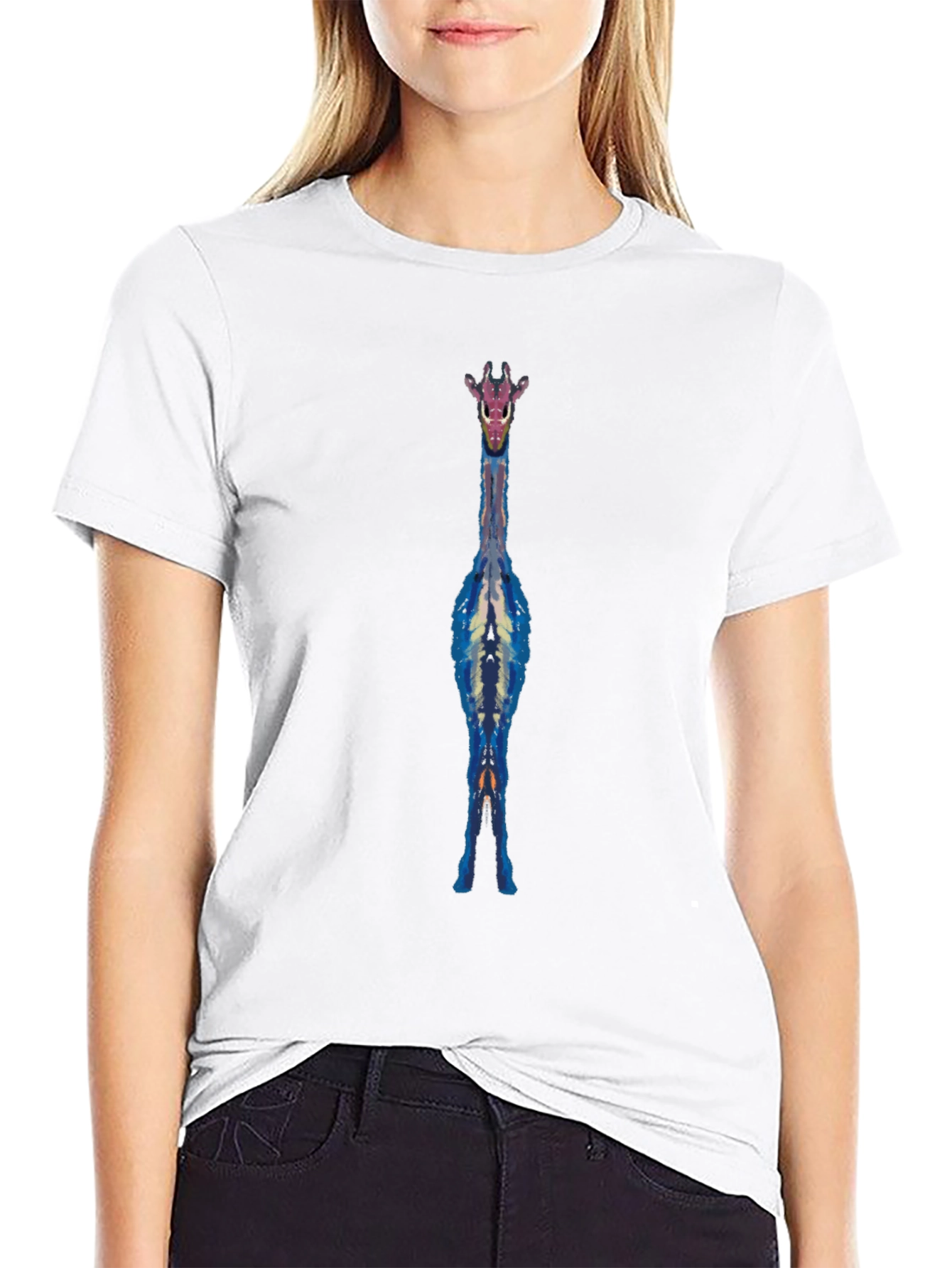 Giraffe Graphic Tee - Black Cotton Blend Casual Shirt