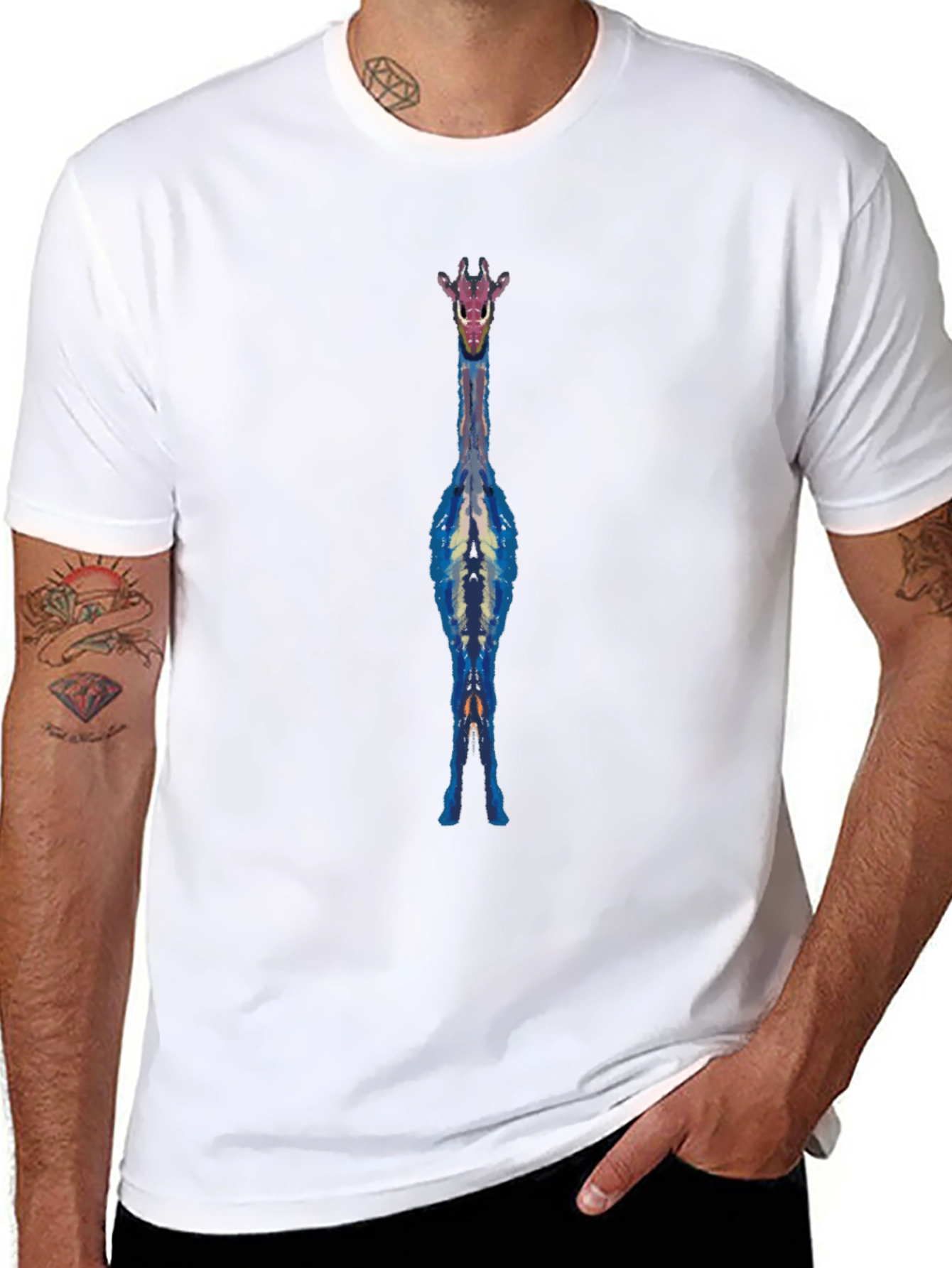 Giraffe Graphic Tee - Black Cotton Blend Casual Shirt