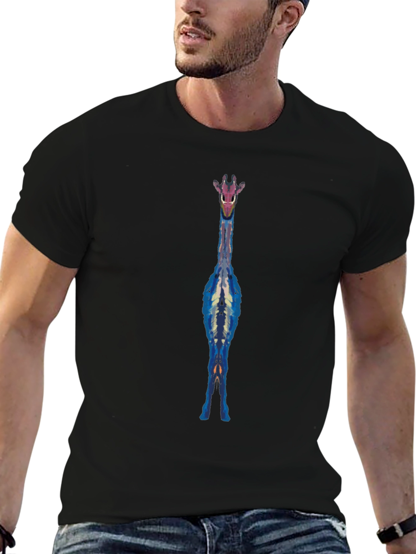 Giraffe Graphic Tee - Black Cotton Blend Casual Shirt
