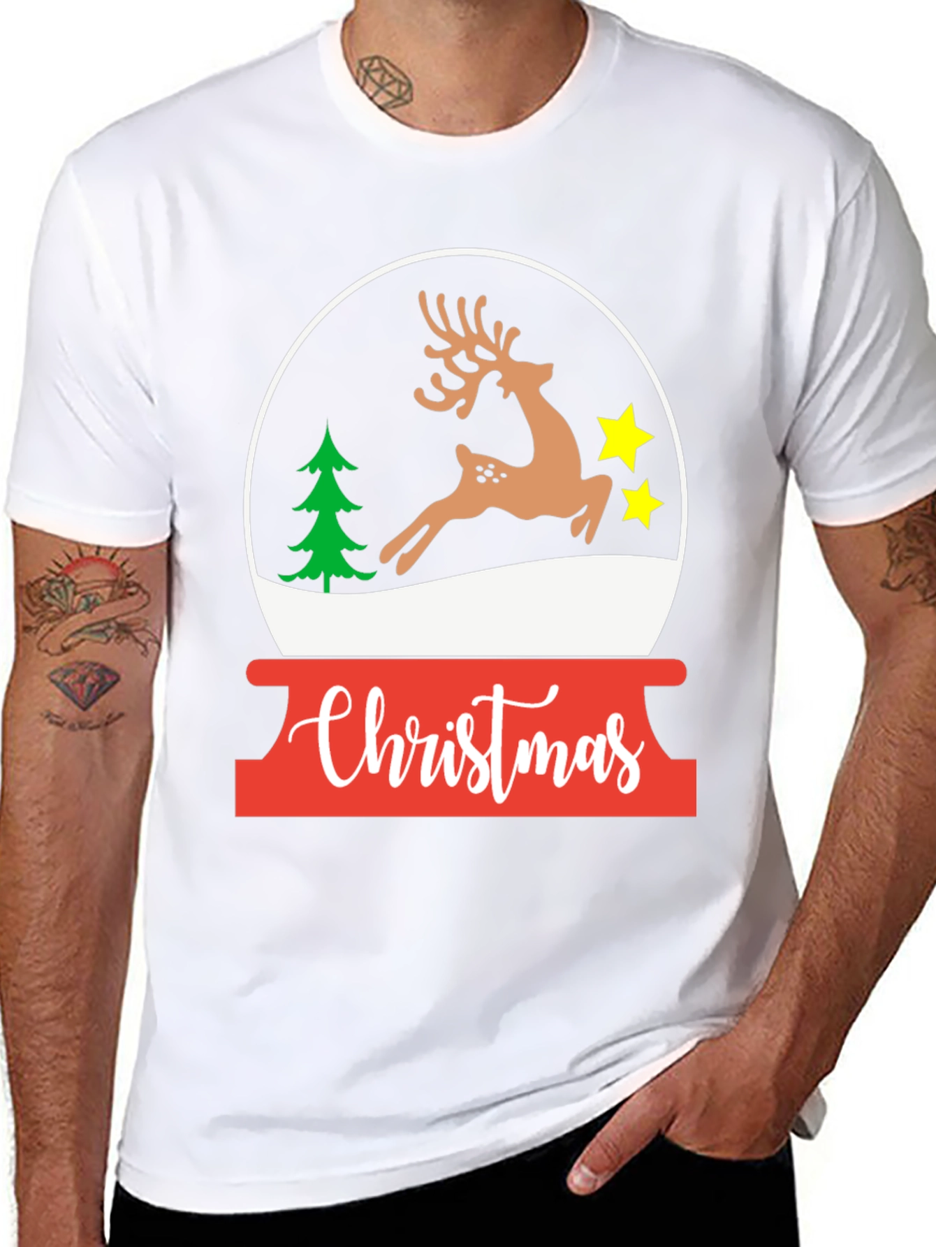 Christmas Deer Snow Globe T-Shirt - Holiday Graphic Tee