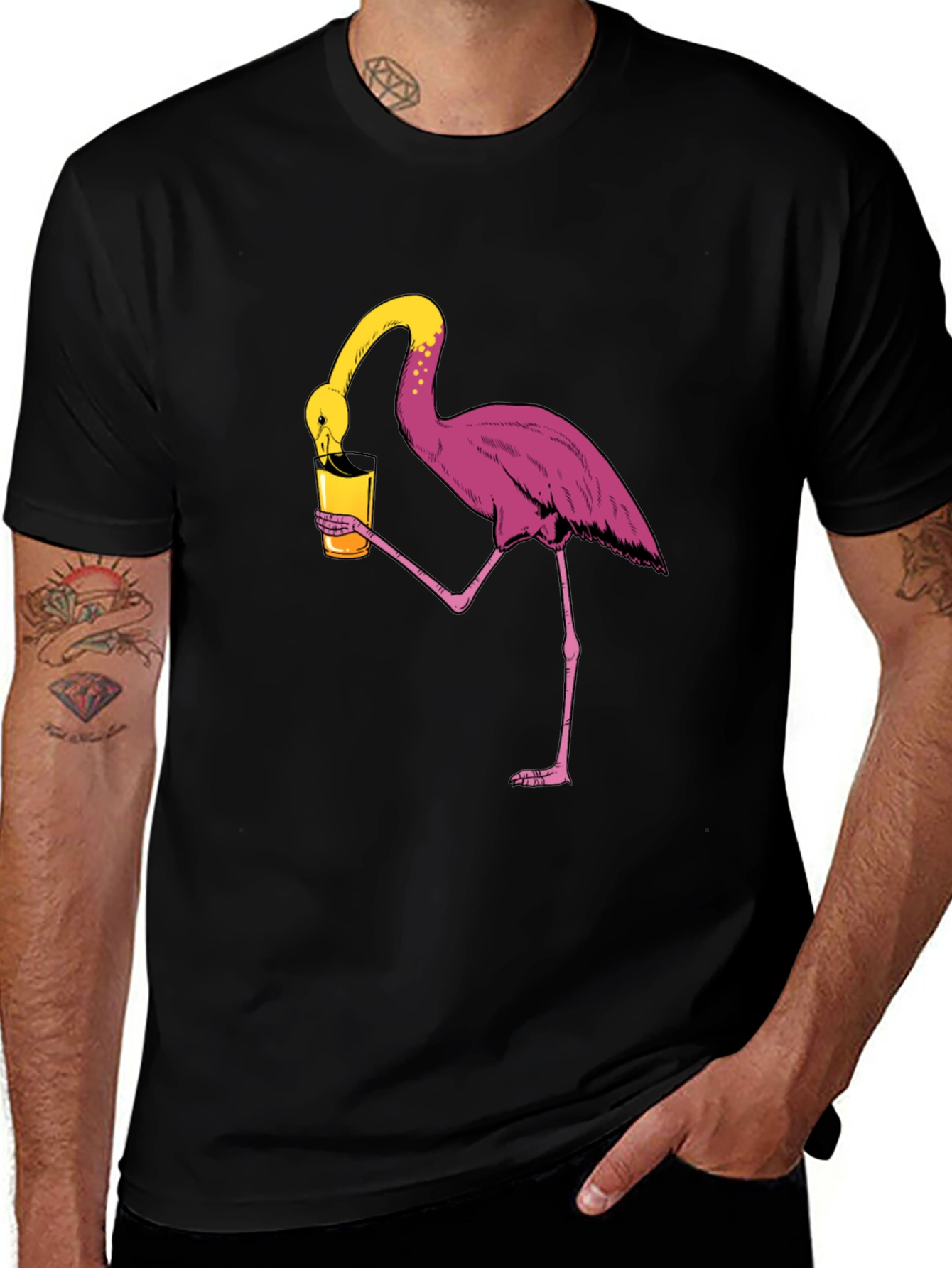 Flamingo Drinking Humor Graphic Tee