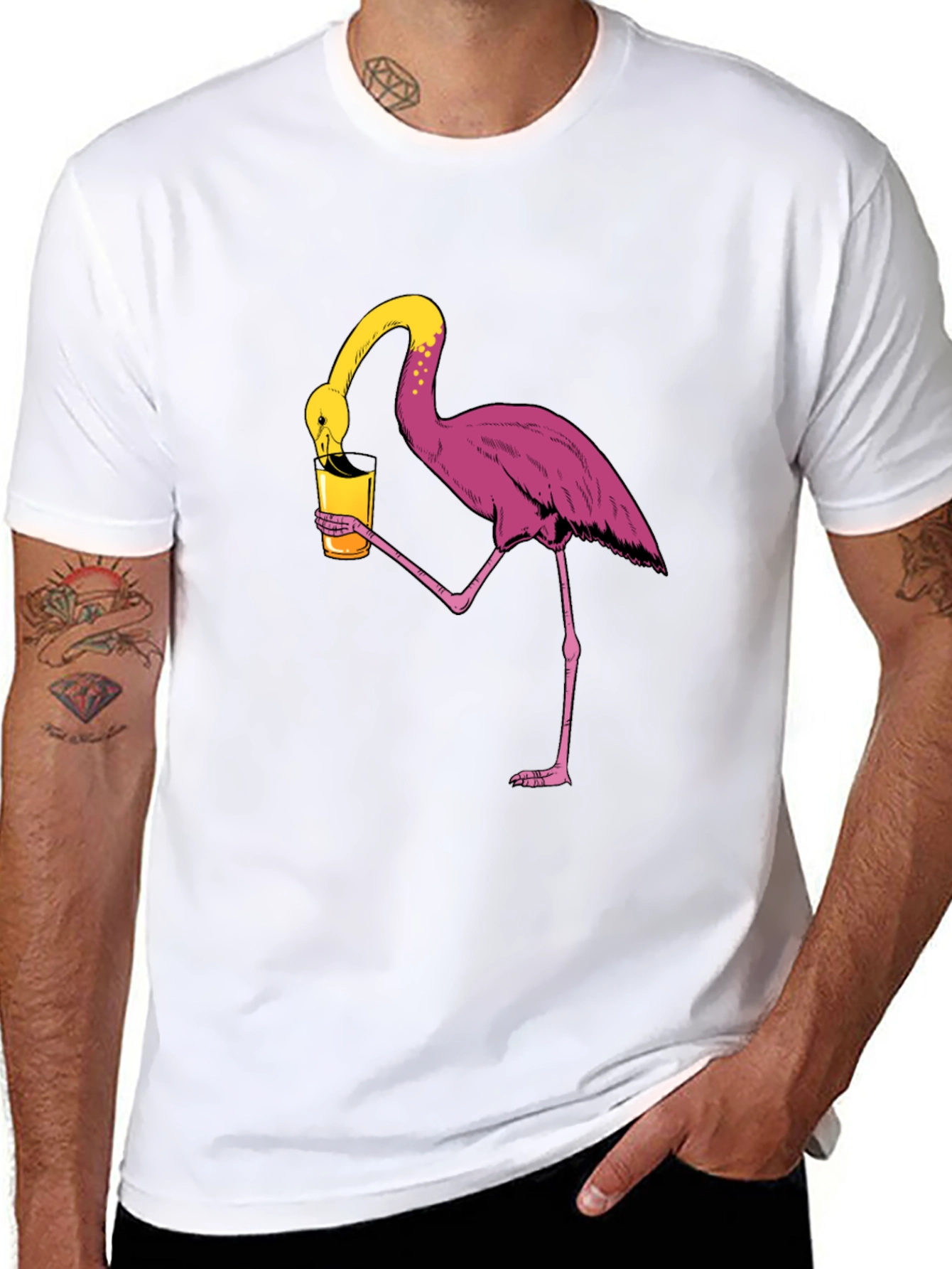Flamingo Drinking Humor Graphic Tee