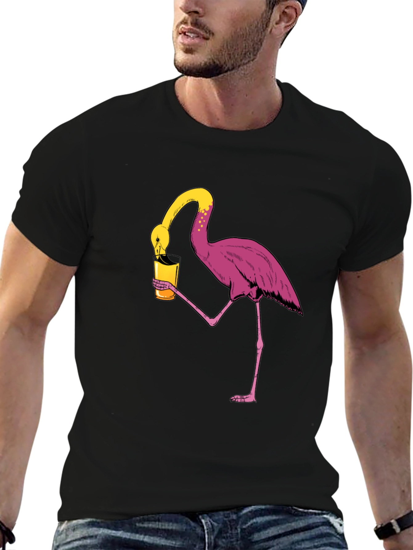 Flamingo Drinking Humor Graphic Tee