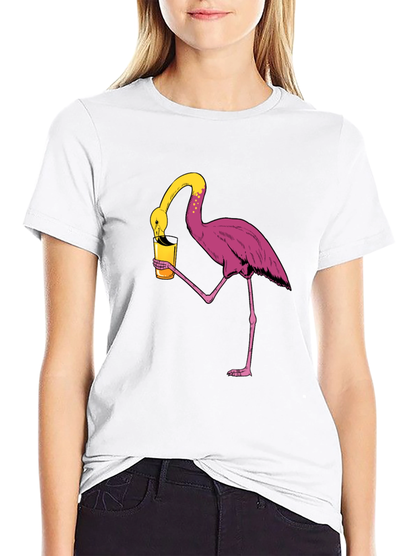 Flamingo Drinking Humor Graphic Tee
