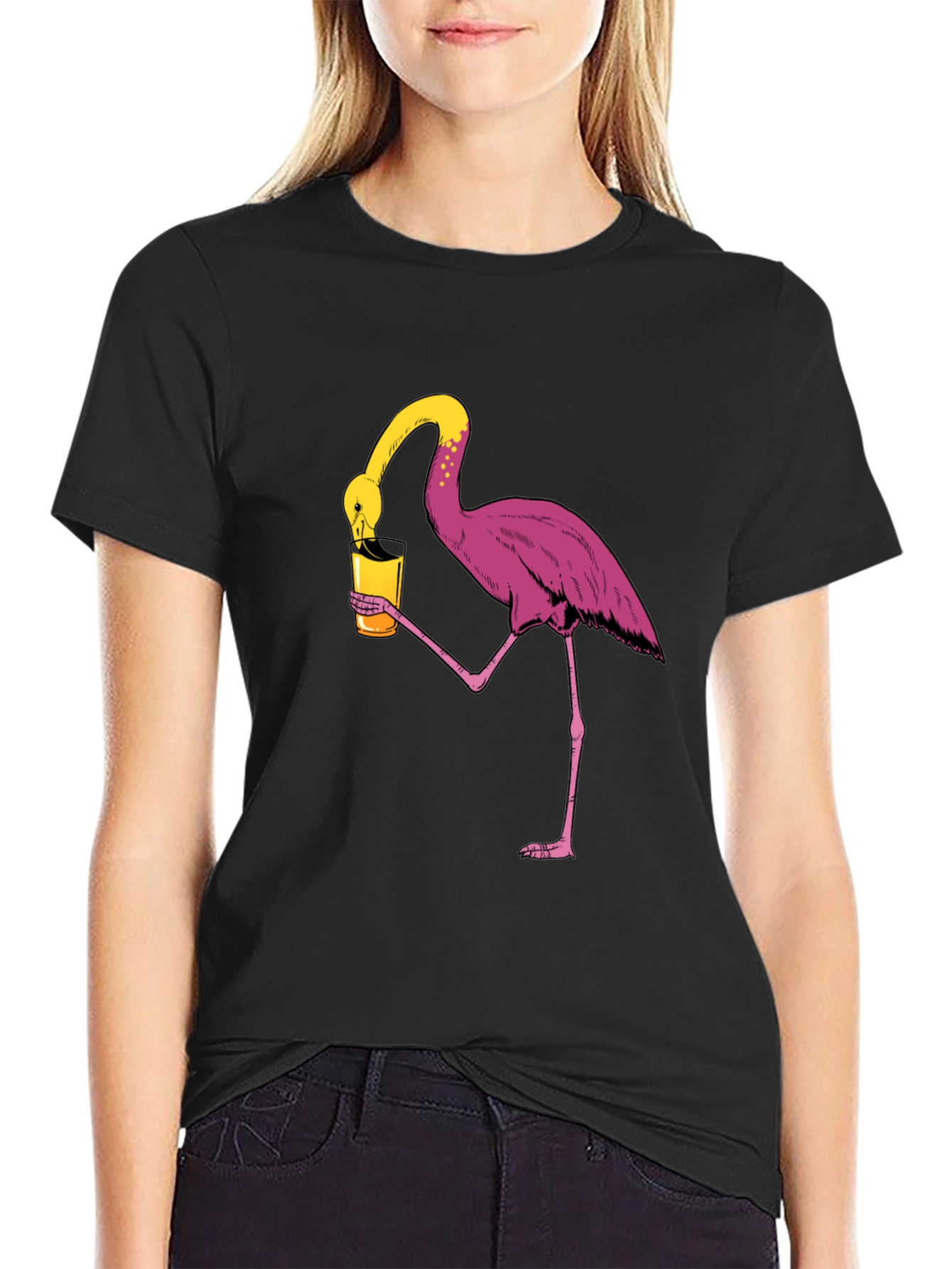Flamingo Drinking Humor Graphic Tee