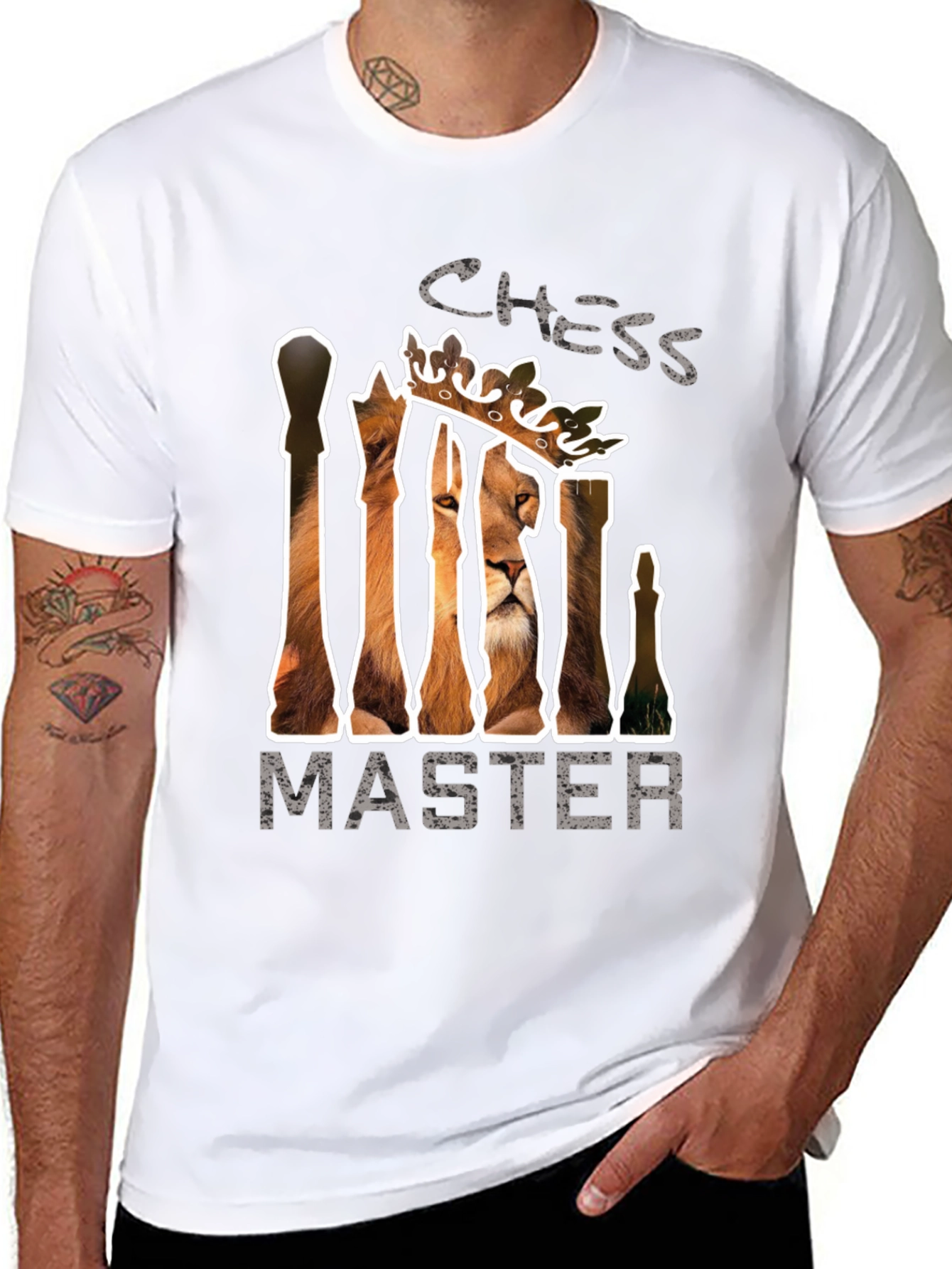 Chess Master Lion Graphic Tee - Black
