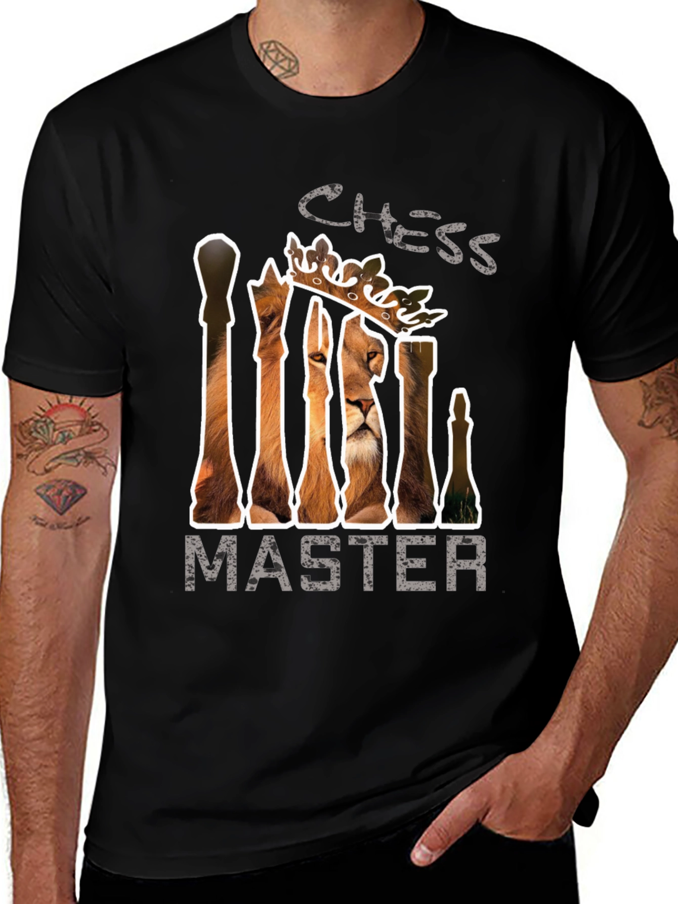 Chess Master Lion Graphic Tee - Black