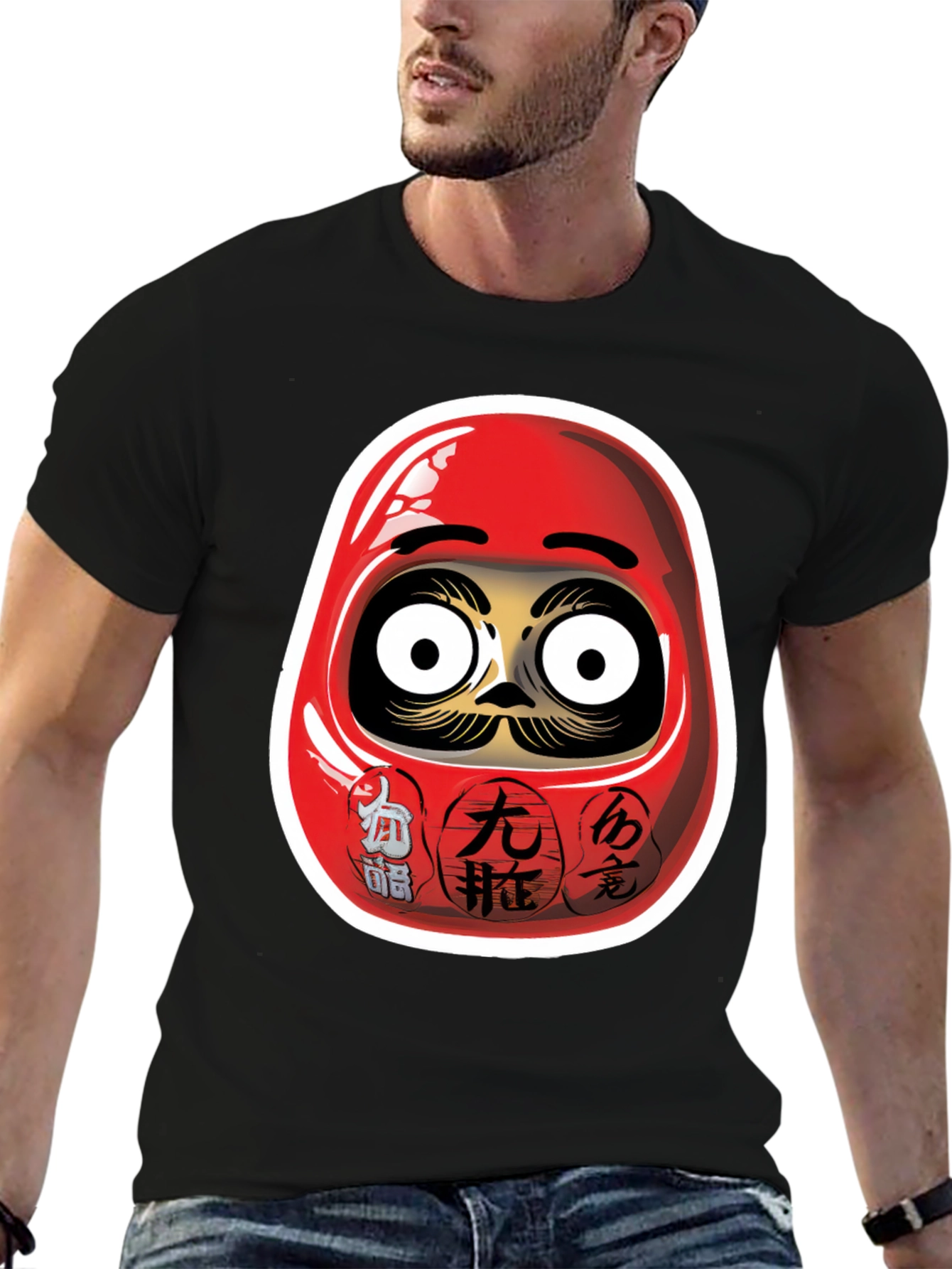 Daruma Doll Graphic Black T-Shirt