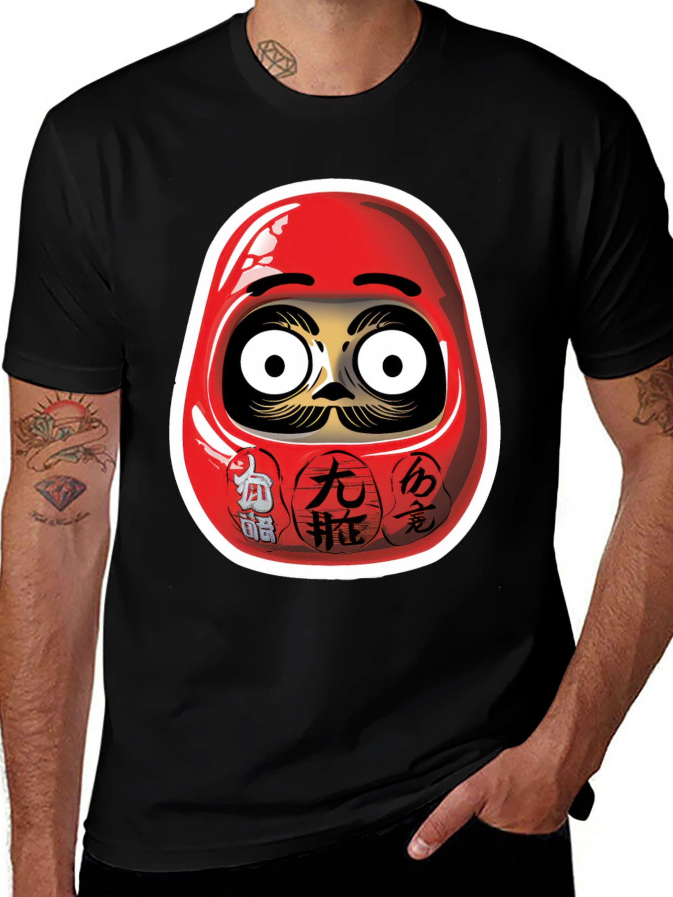 Daruma Doll Graphic Black T-Shirt