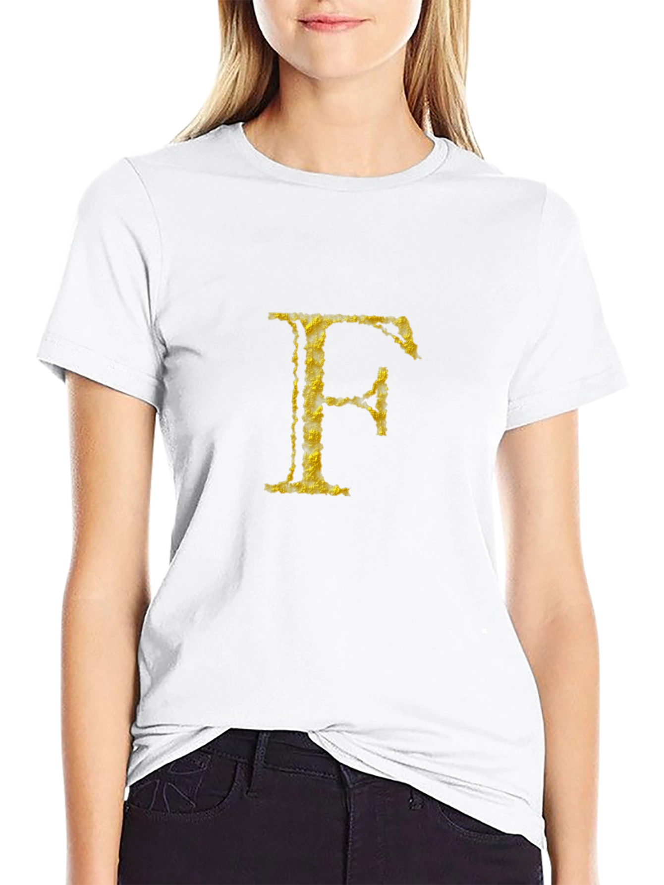 Mens Black T-Shirt with Golden Letter F Design