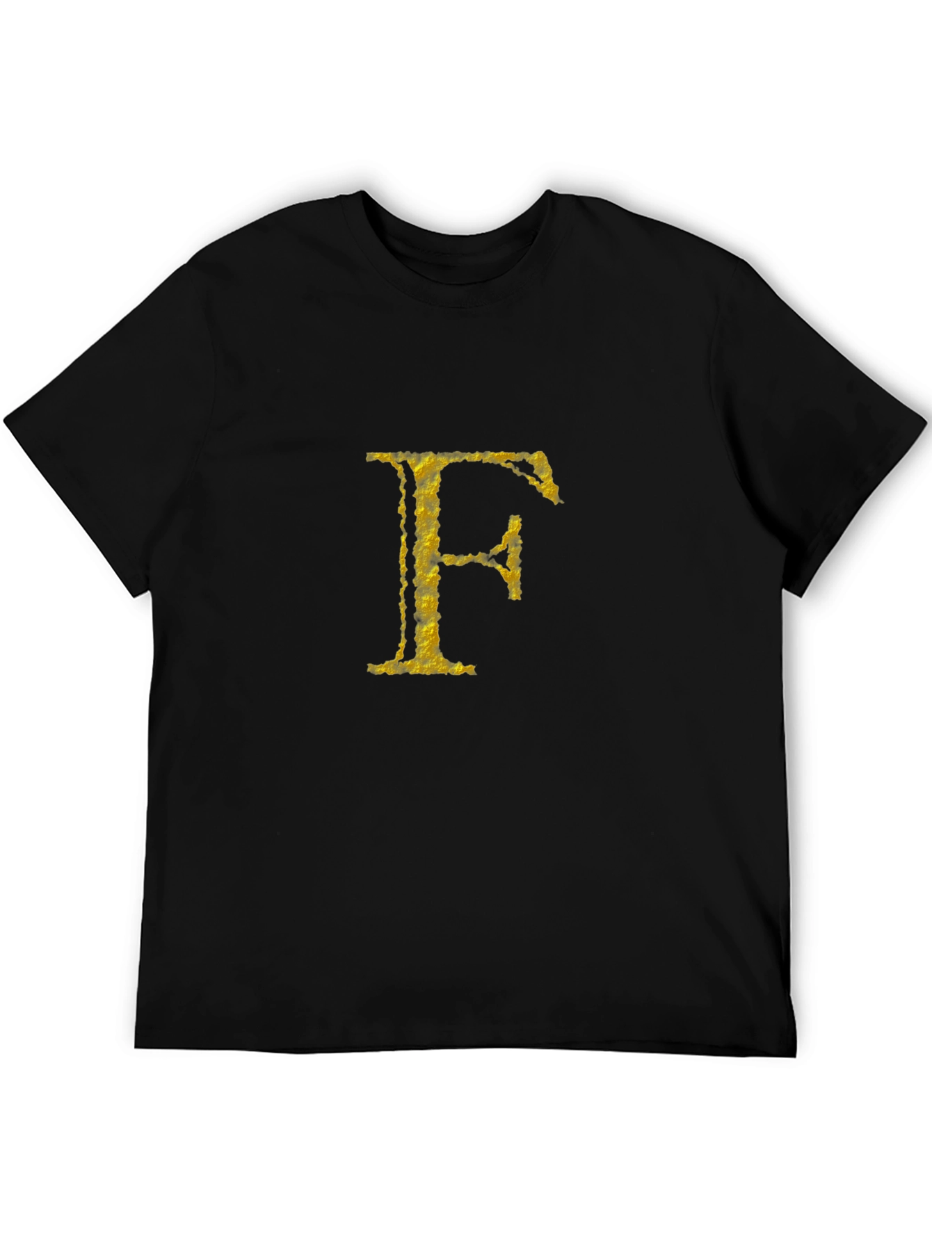 Mens Black T-Shirt with Golden Letter F Design