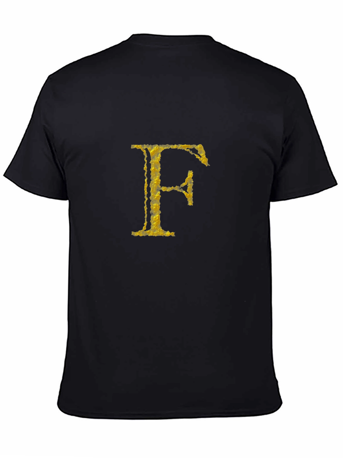 Mens Black T-Shirt with Golden Letter F Design