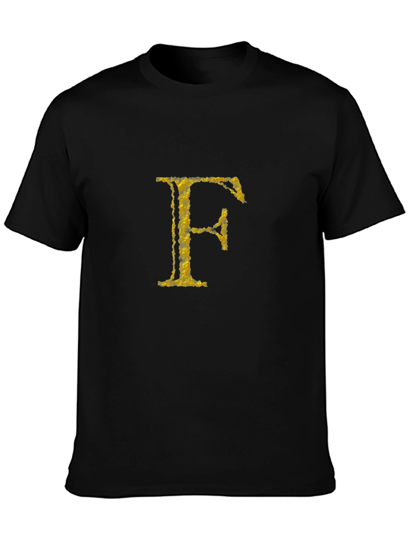 Mens Black T-Shirt with Golden Letter F Design