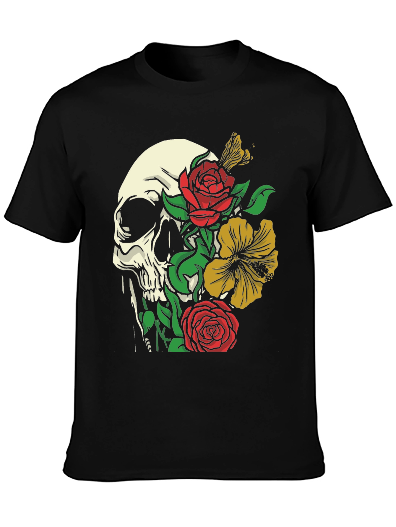 Skull & Floral Graphic Tee - Trendy Style
