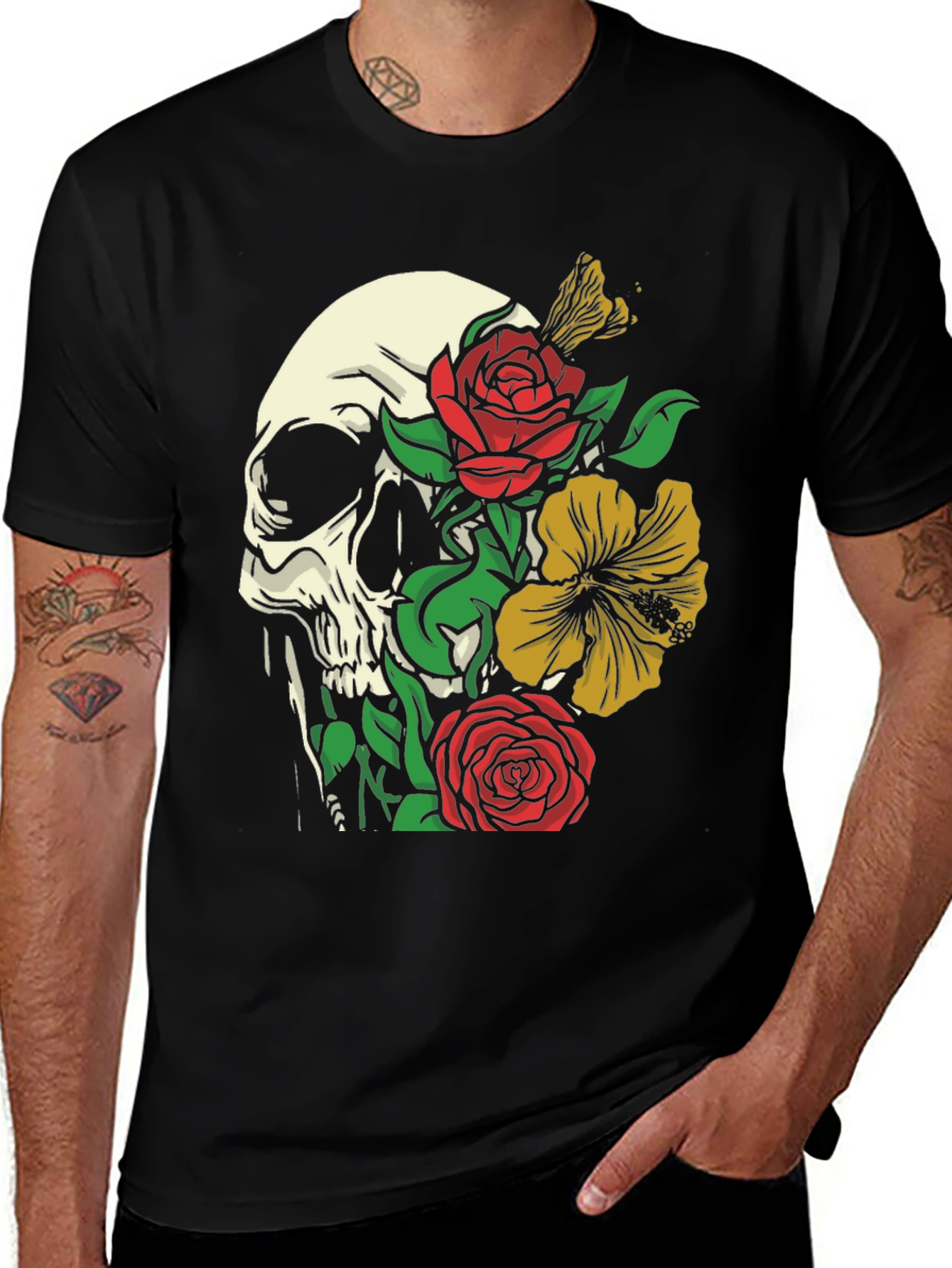 Skull & Floral Graphic Tee - Trendy Style