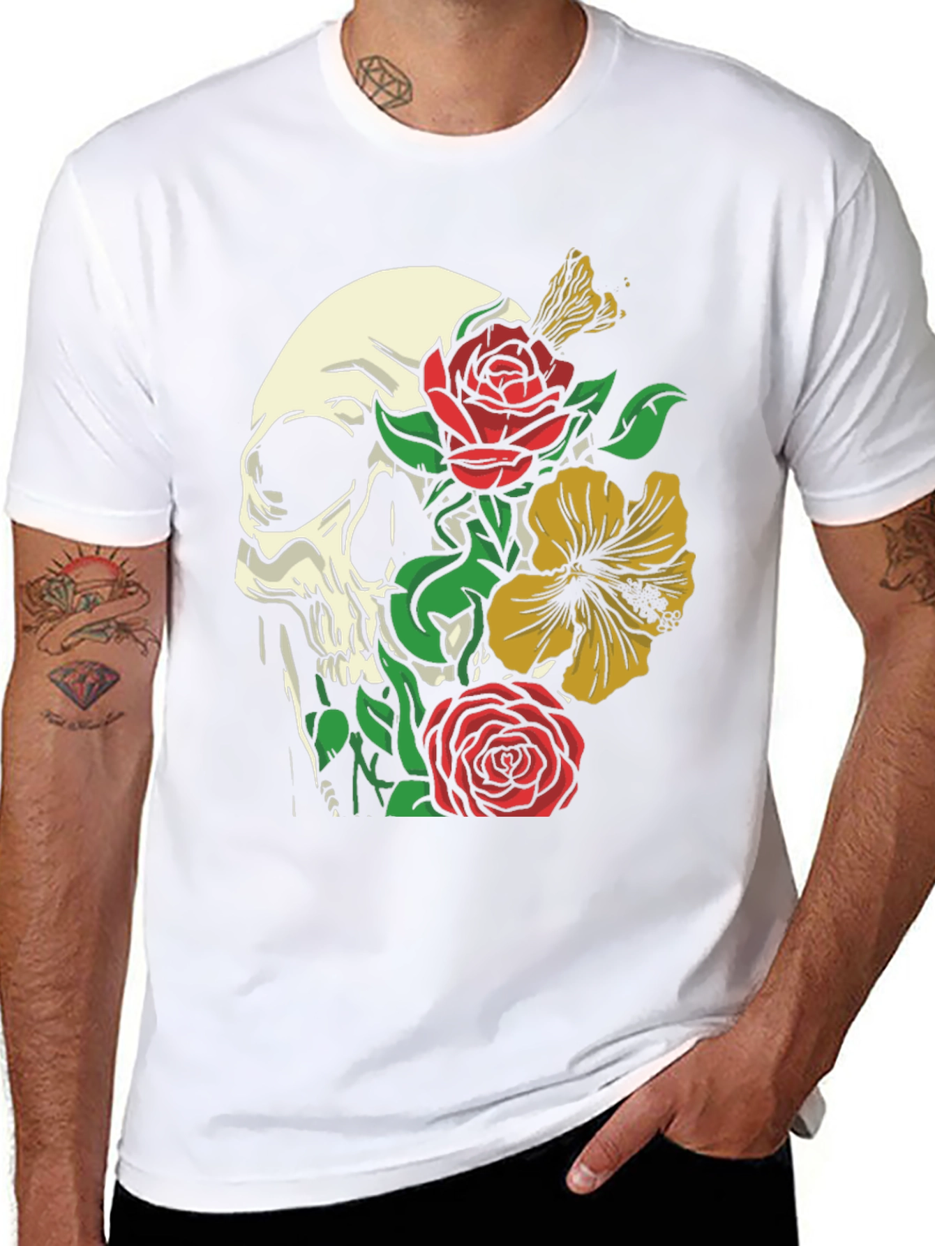 Skull & Floral Graphic Tee - Trendy Style