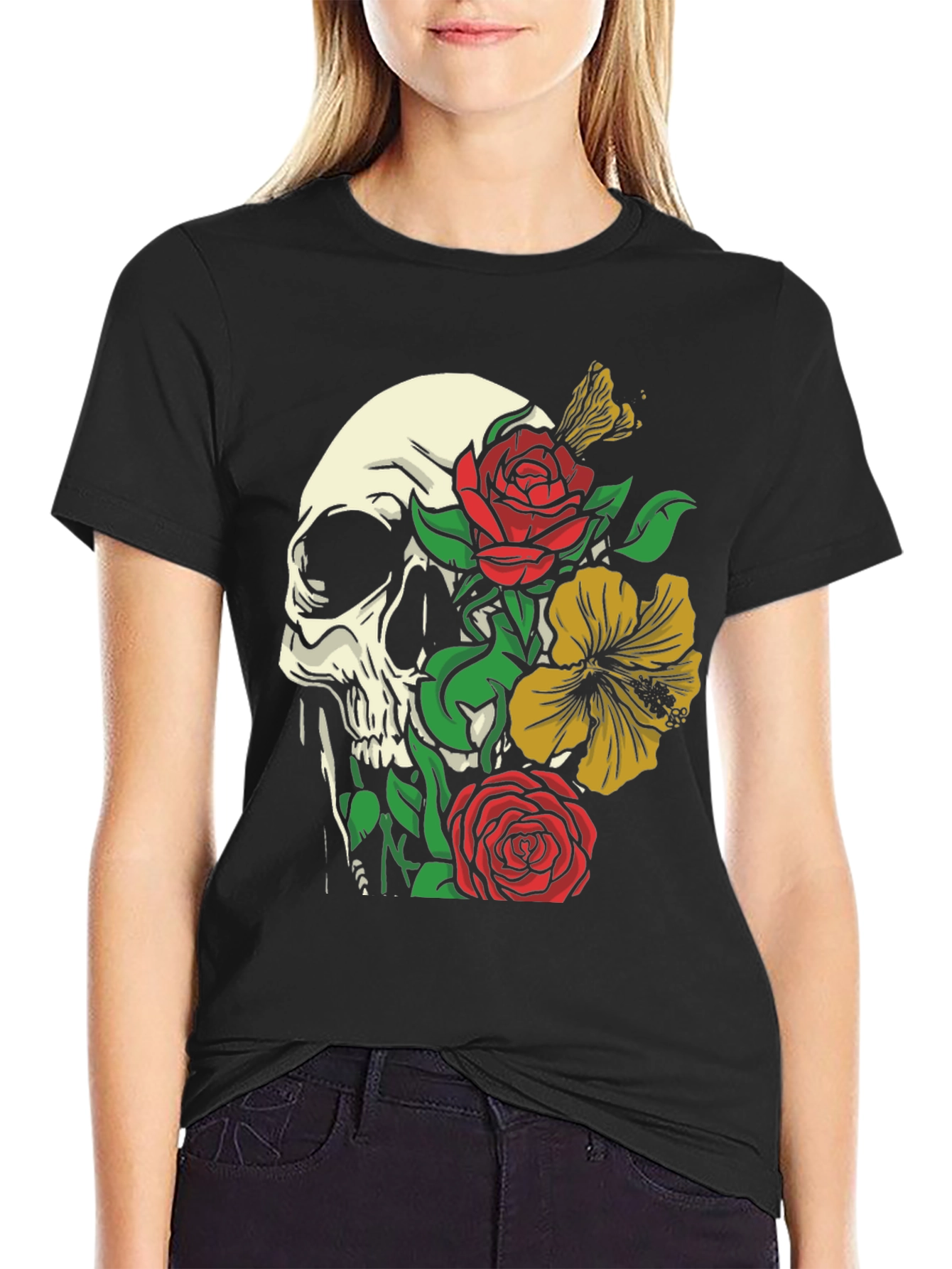 Skull & Floral Graphic Tee - Trendy Style