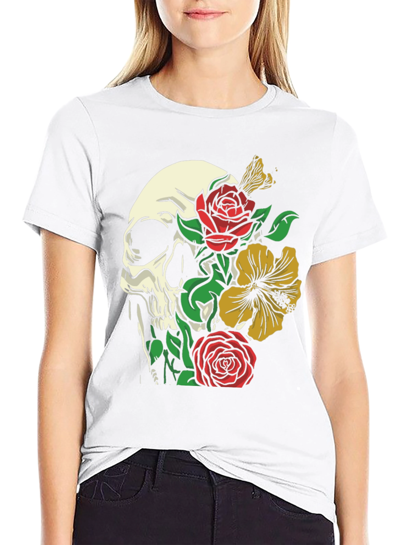 Skull & Floral Graphic Tee - Trendy Style