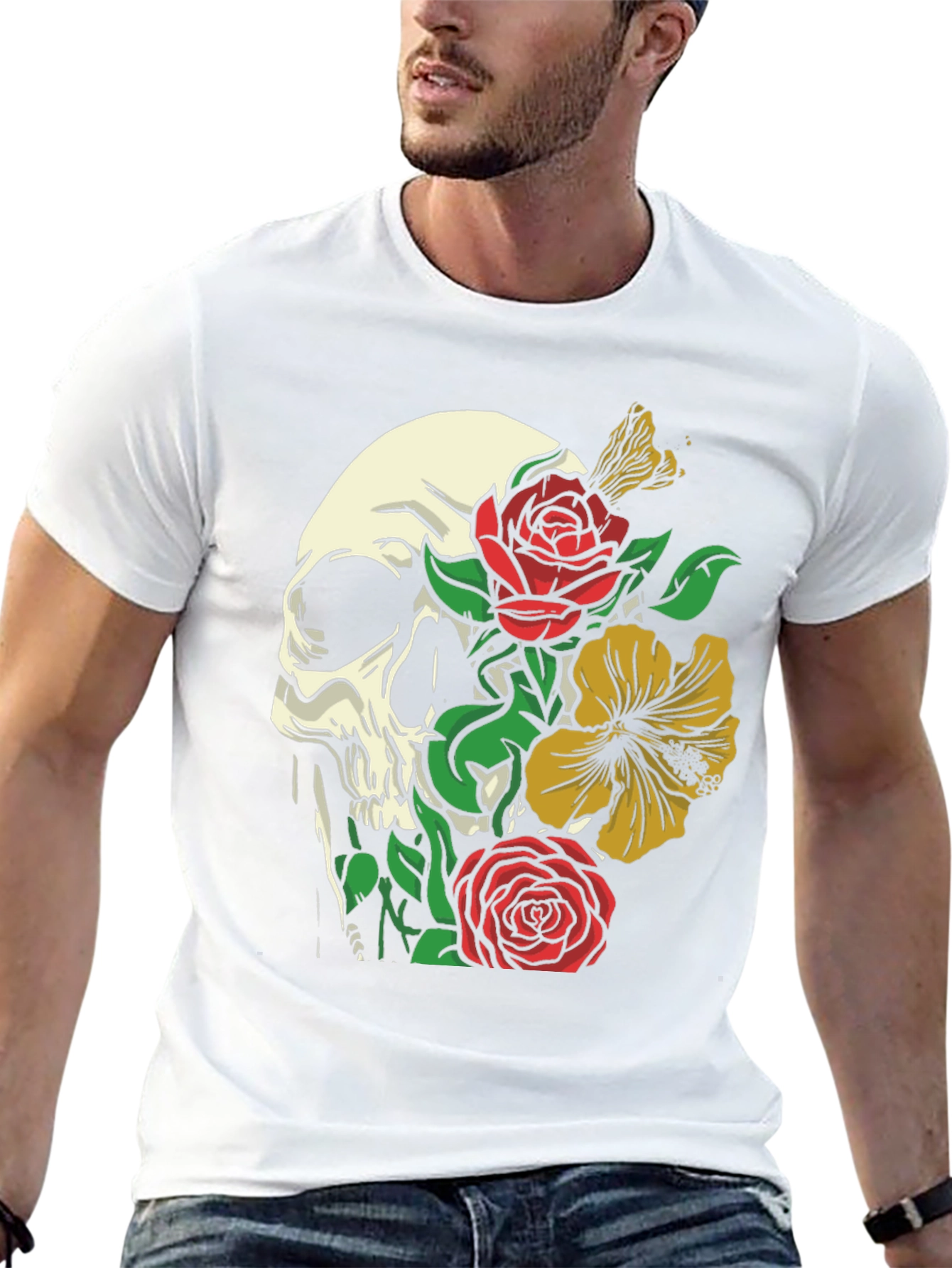 Skull & Floral Graphic Tee - Trendy Style