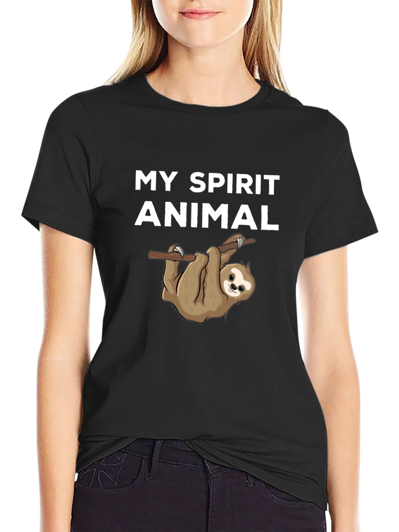My Spirit Animal Sloth T-Shirt Black Cotton