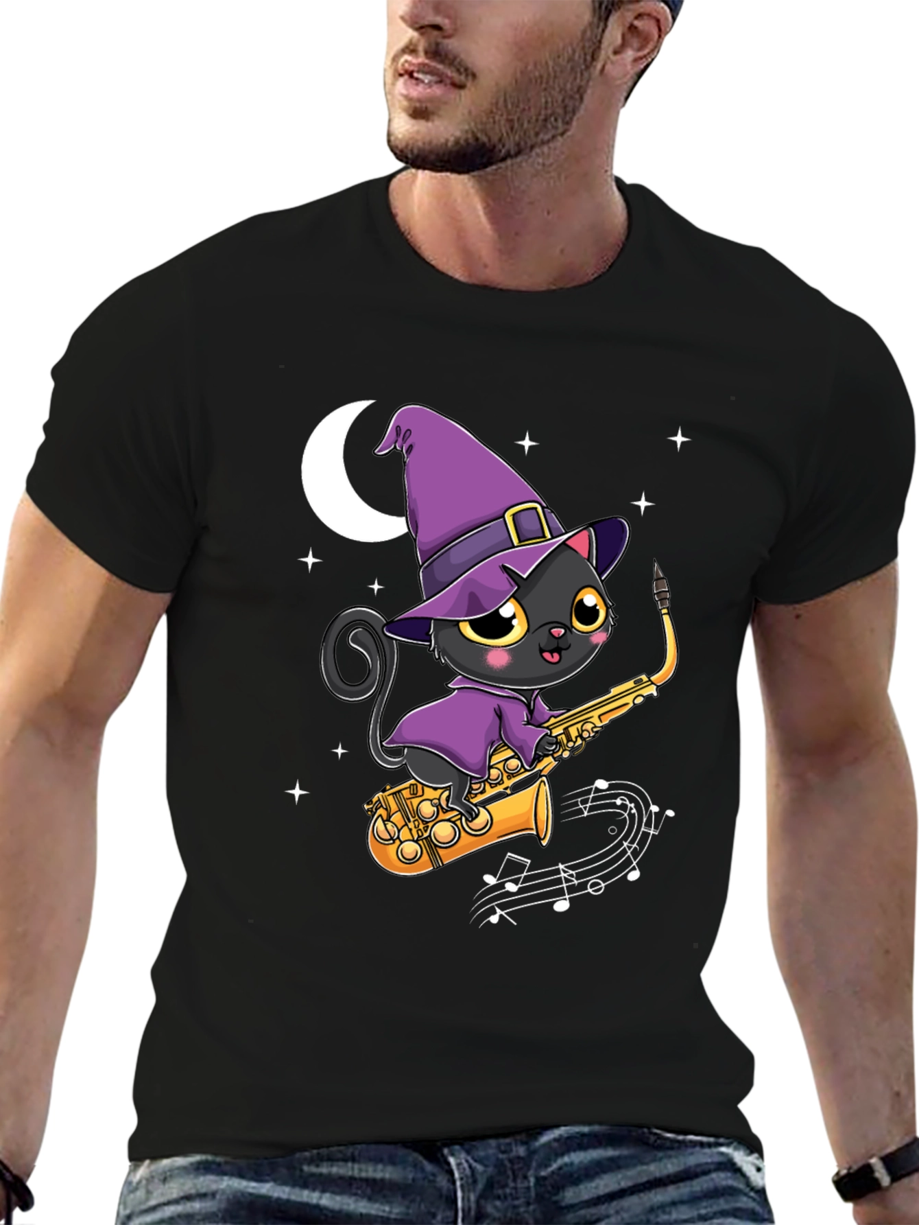 Witch Cat Saxophone T-Shirt