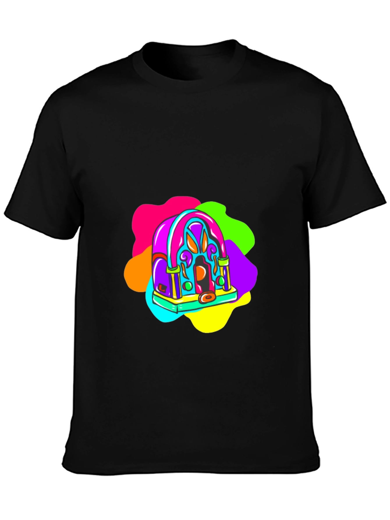 Retro Radio Black T-Shirt: Vibrant & Funky Design