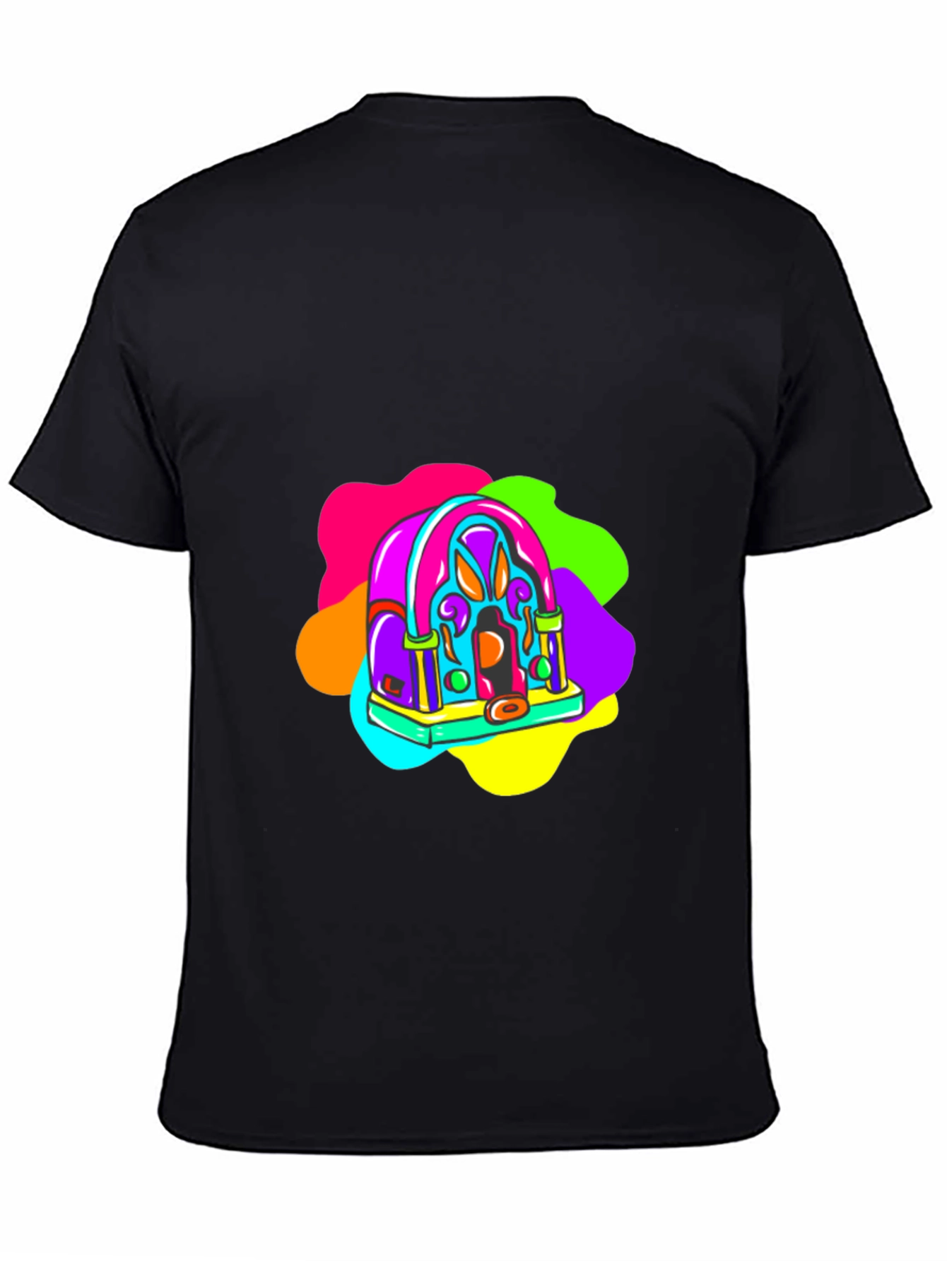 Retro Radio Black T-Shirt: Vibrant & Funky Design